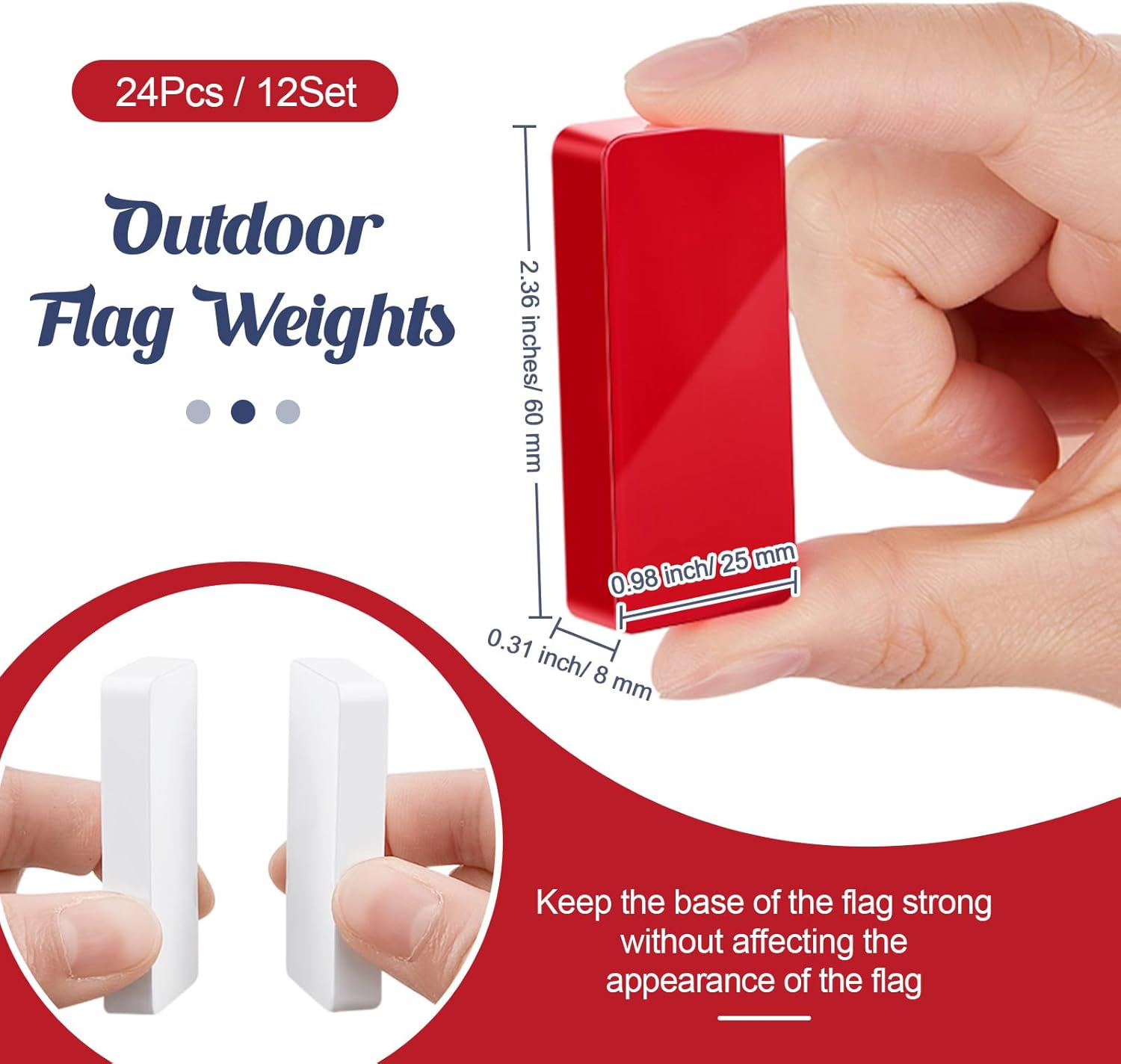 24 Pcs Outdoor Flag Weights Magnetic for Bottom of Flag Wind Banner Weights Waterproof for Stopping Outdoor Banner Drapery Tangles (Red,White)