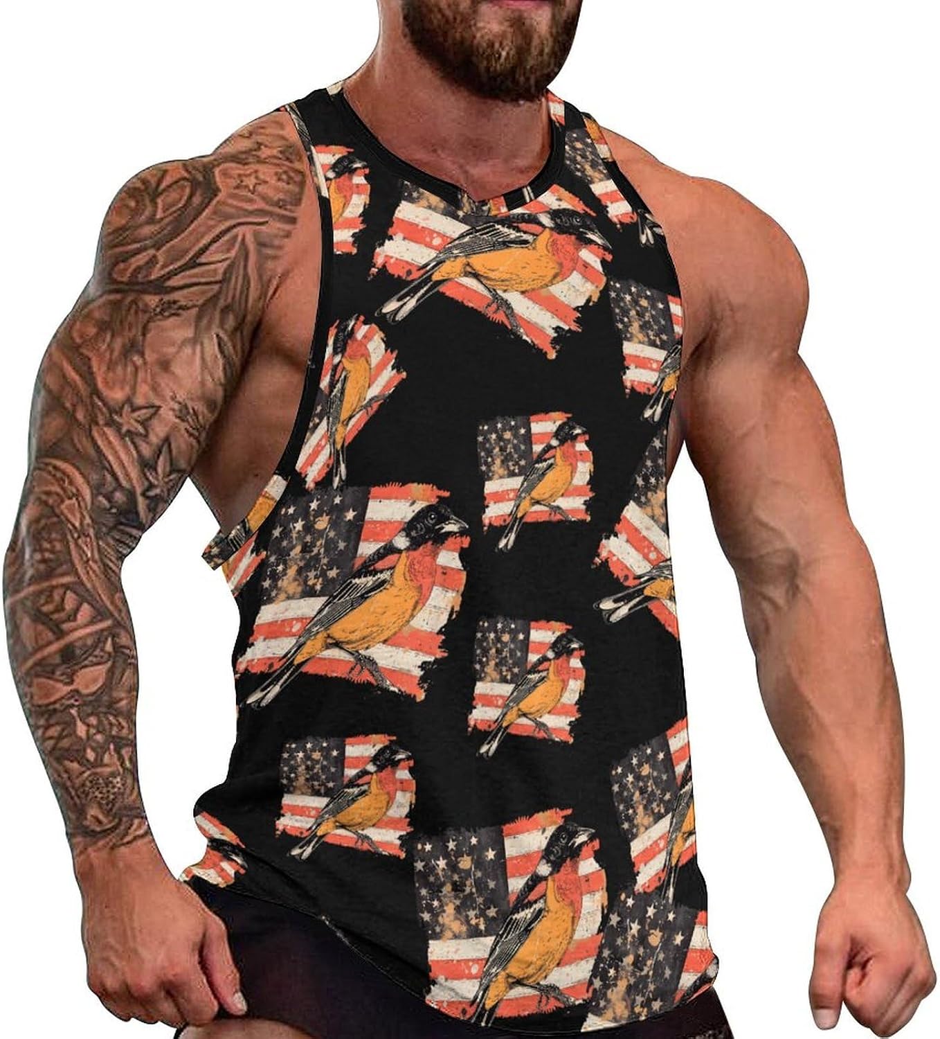 Vintage US Flag Baltimore Oriole Men's Tank Tops Sleeveless Muscle Shirts for Men Vest