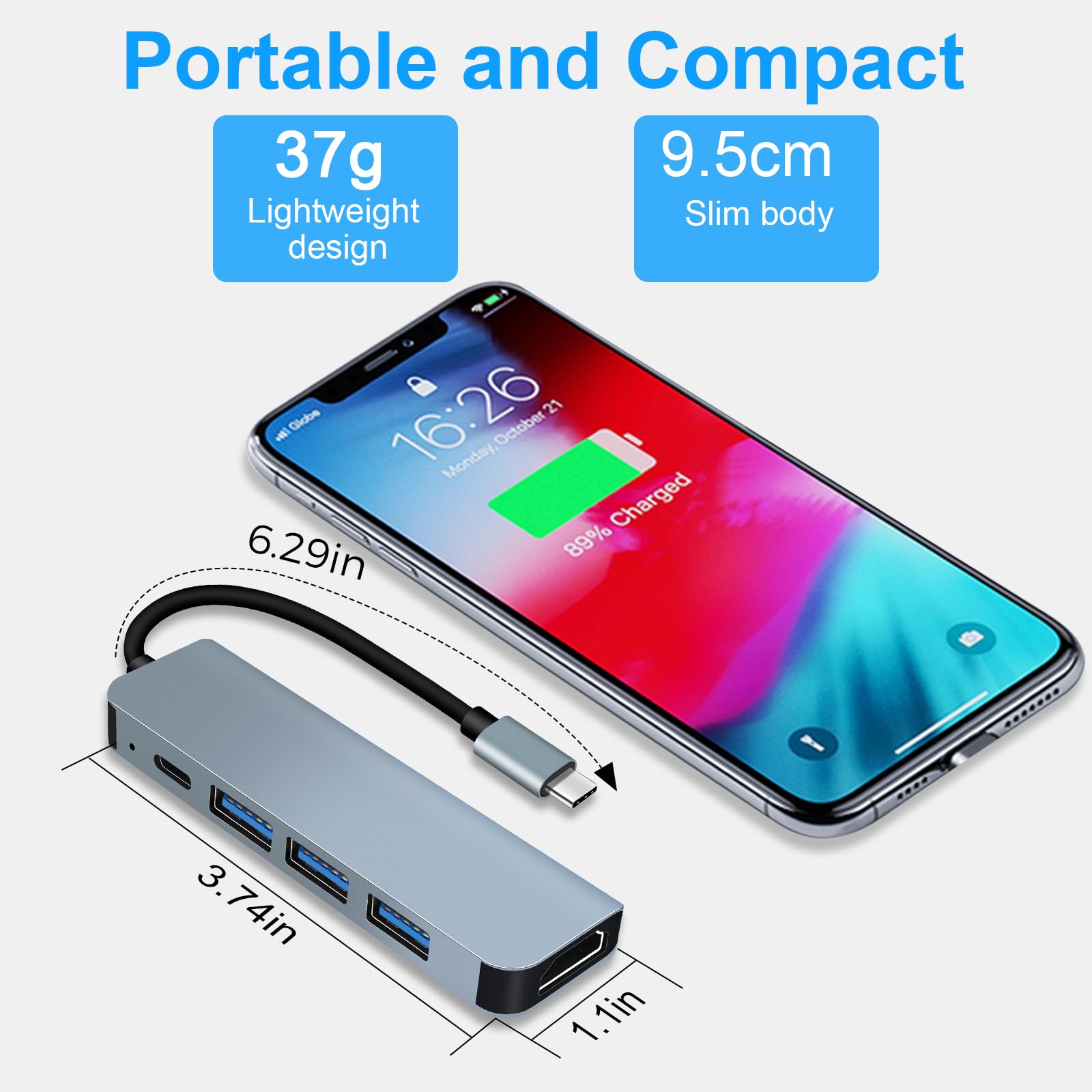 Hub USB-C HDMI 4K PD 100W Charge 5 en 1 Adaptateur Multiport Compatible MacBook Pro/Air iMac iPhone Samsung Galaxy