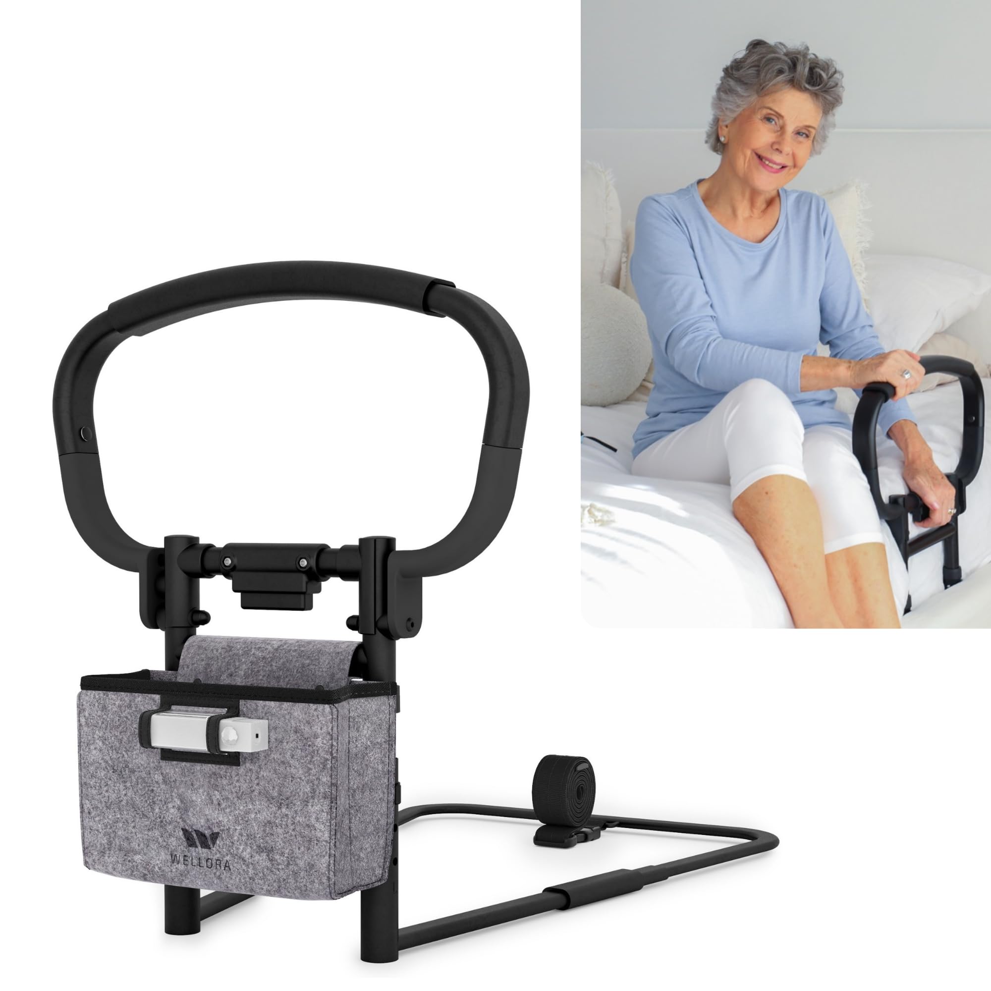 Sturdy Bed Rails for Elderly Adults Safety - Foldable & Adjustable Bed Rail - Supports up to 330lbs - Free Motion Light & Storage Bag - Fit King, Queen, Full, Twin - Bed Guard Rail for Seniors WELLORA