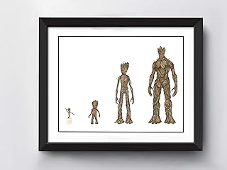 Evolution of Groot Art Print | A4 Size | Plant Pot Groot | Baby Groot | Teenage Groot | Grown up Groot | Hand Drawn Illustration