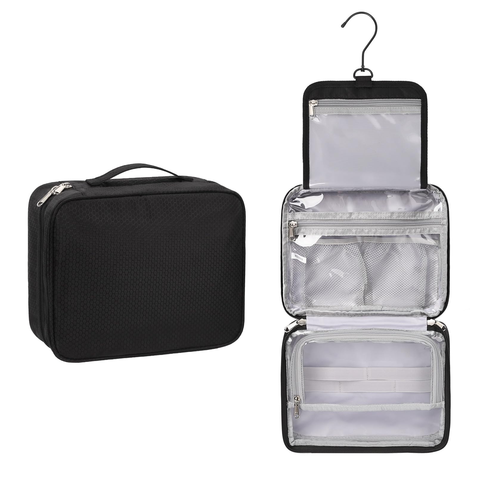 CUBETASTIC Toiletry Bag for Men, Hanging Travel Bag for Toiletries, Water-Resistant Dopp Kit for Traveling Portable Large Shaving Kit Bag with Compartment, College Dorm Room Essentials, Black