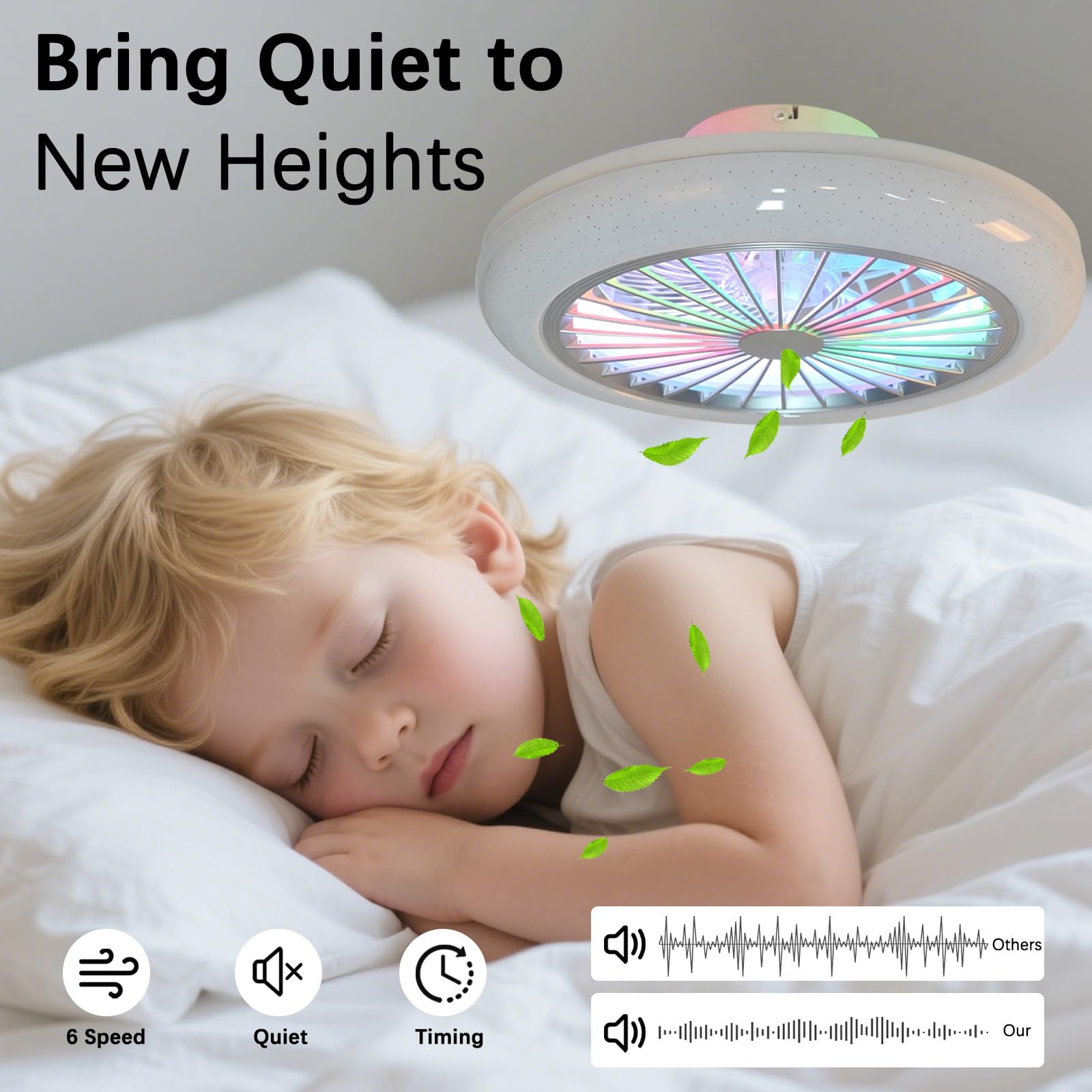 Plafoniera Ventilatore con Telecomando 6 Velocità Ventilatore da Soffitto con Luce,Tempistica Motore DC Silenzioso Lampadario Ventola LED Dimmerabile RGB per Camera da Letto,Cucina