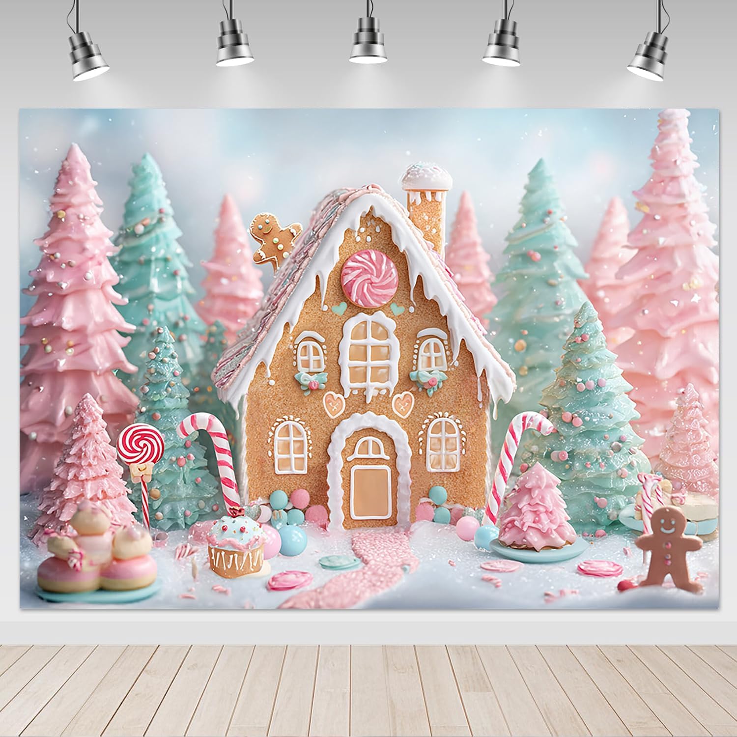 Amazon.com : Mocsicka 8x6ft Pink Gingerbread Christmas Backdrop ...