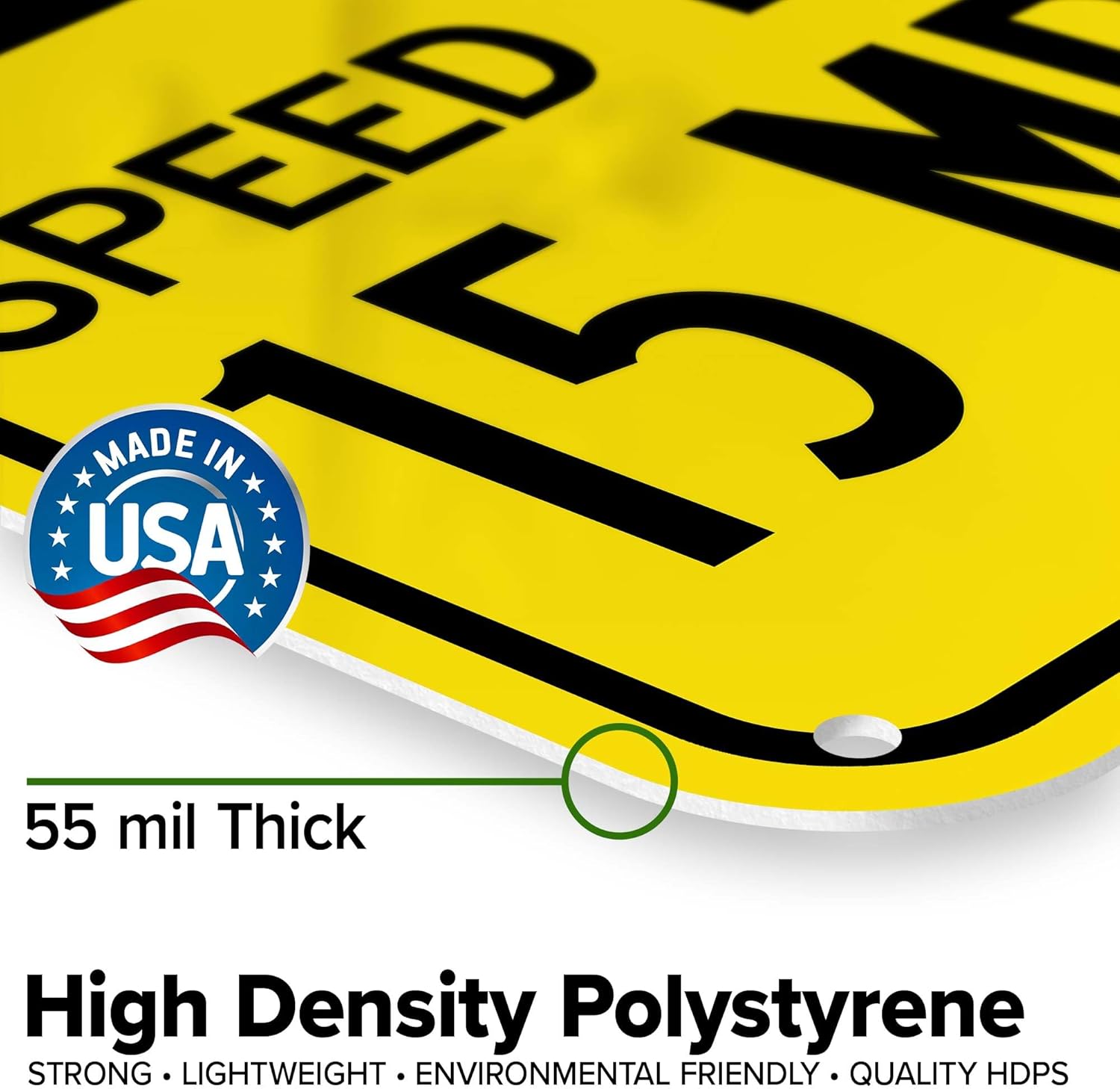 Slow Down Speed Limit 15 Mph Sign, 12x18 Inches, 55 mil thick HDPS (high density polystyrene), Made in USA by My Sign Center