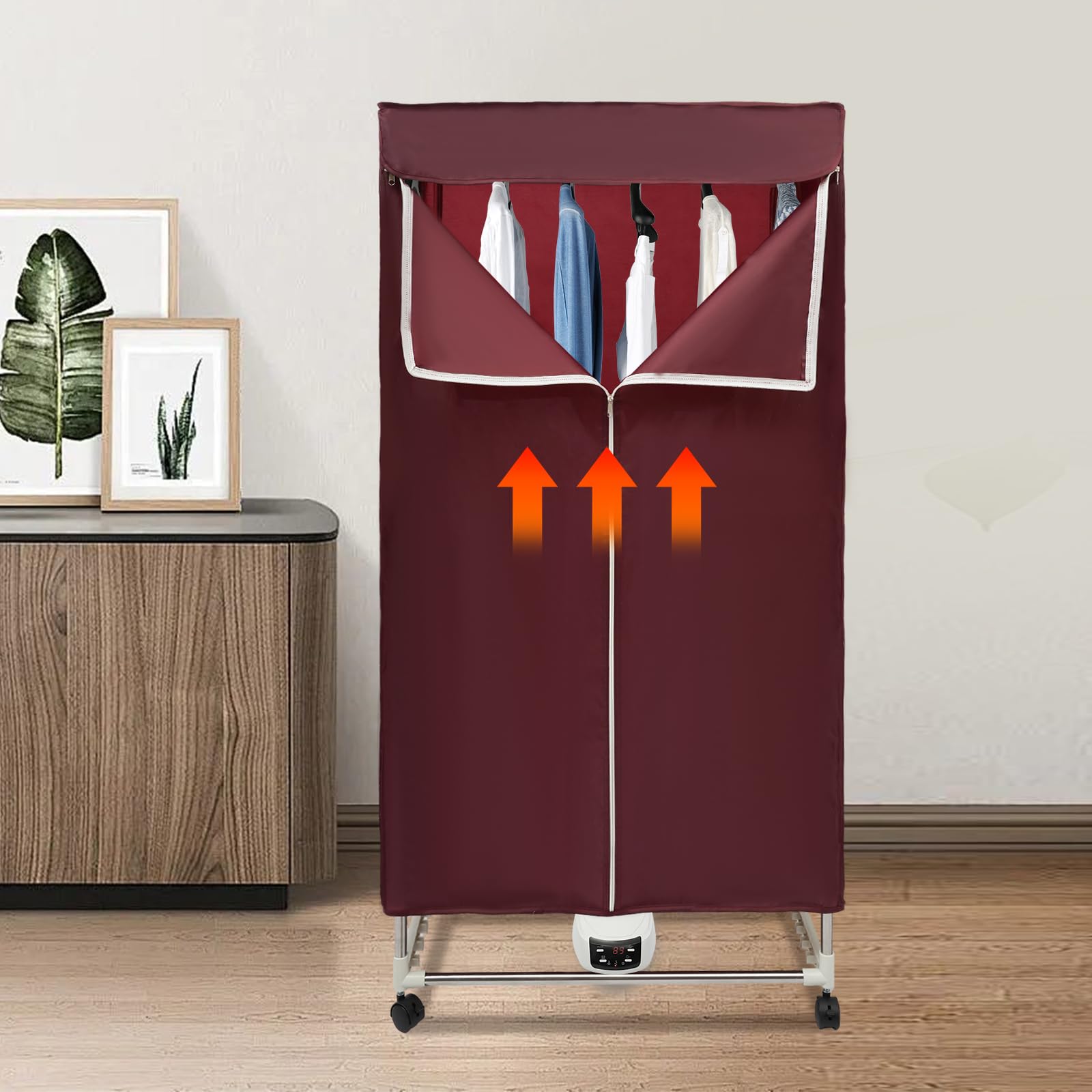 Sèche-linge à condensation, armoire à pneus, 1200-1500 W, télécommande pliable, convient pour la maison, les vacances et l'utilisation par temps humide (bordeaux)