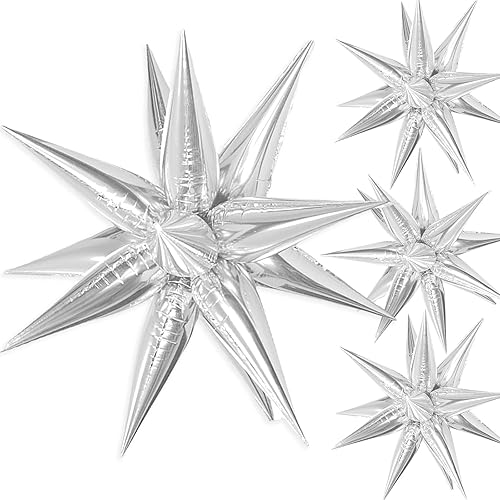 Globos de estrella plateados, 40 globos de estrella gruesos, globos metálicos de aluminio de explosión de estrella de 28 pulgadas para cumpleaños,