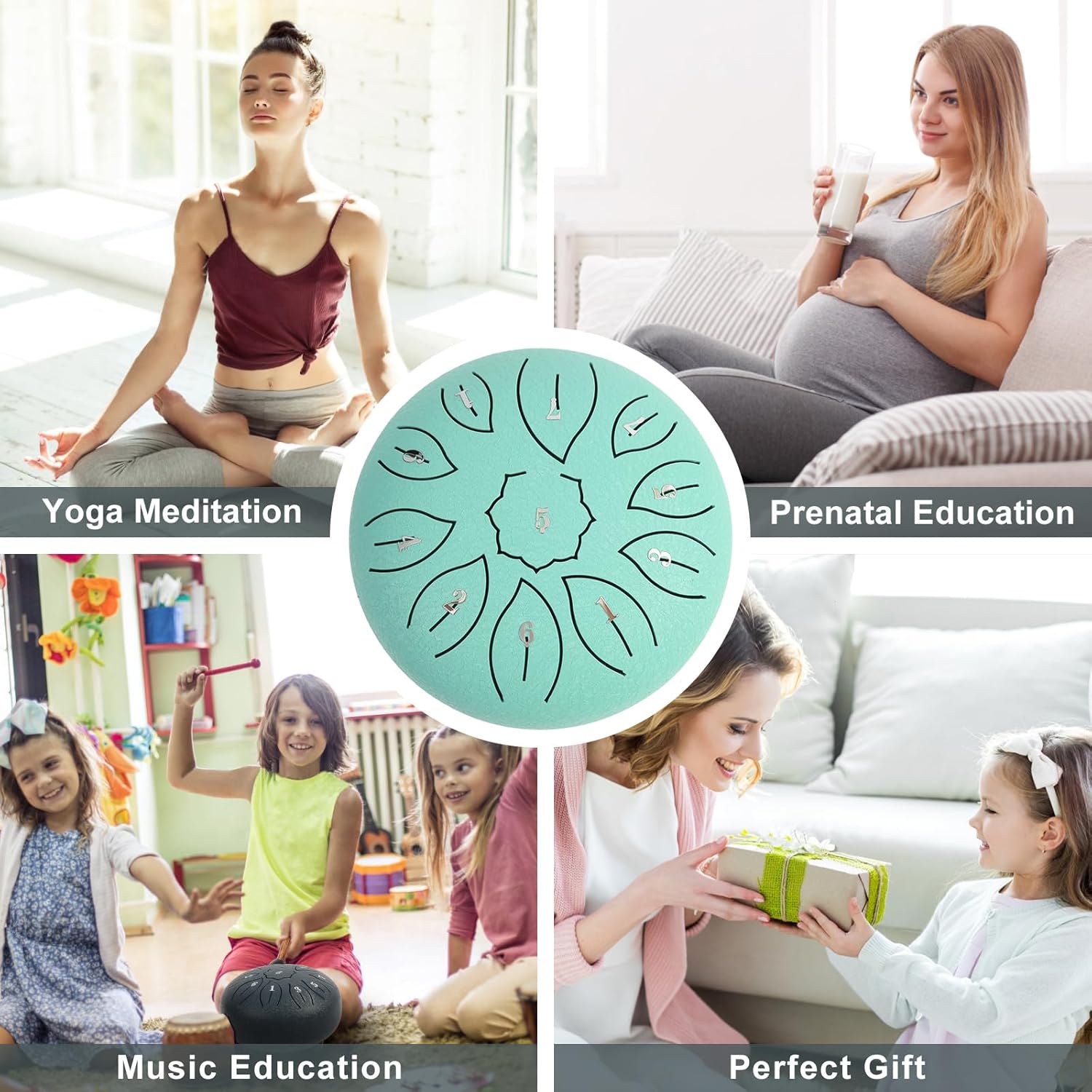 Steel Tongue Drum 6 Inch 11 Notes, C Major Tongue Drum Rain Chime Outside, Chakra Drum for Rain, Rain Drum with mallets for Musical Education Entertainment Zen Meditation Yoga Gifts (malachite)