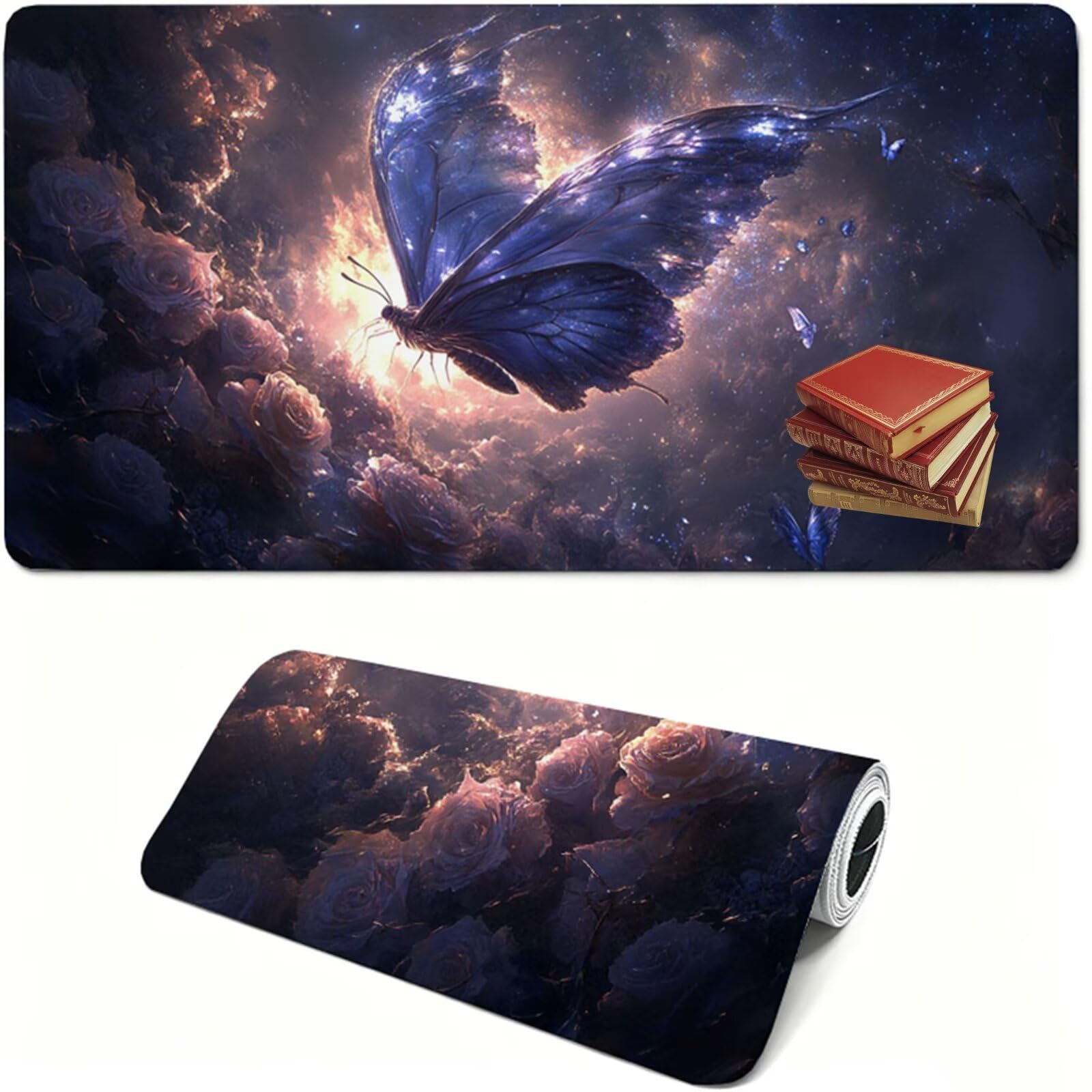 Podkładka pod mysz do gier XXL,1400x600x3mm niebieska podkładka pod mysz, duża podkładka pod biurko ze specjalną powierzchnią poprawia szybkość i precyzję, wodoodporna podkładka pod mysz motyl na