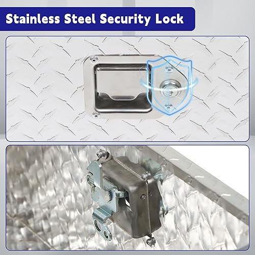 Miniatura 4 de Caja de herramientas de aluminio resistente de 20 pulgadas con placa de diamante, repuesto plateado para camioneta, remolque RV con cerradura y 2