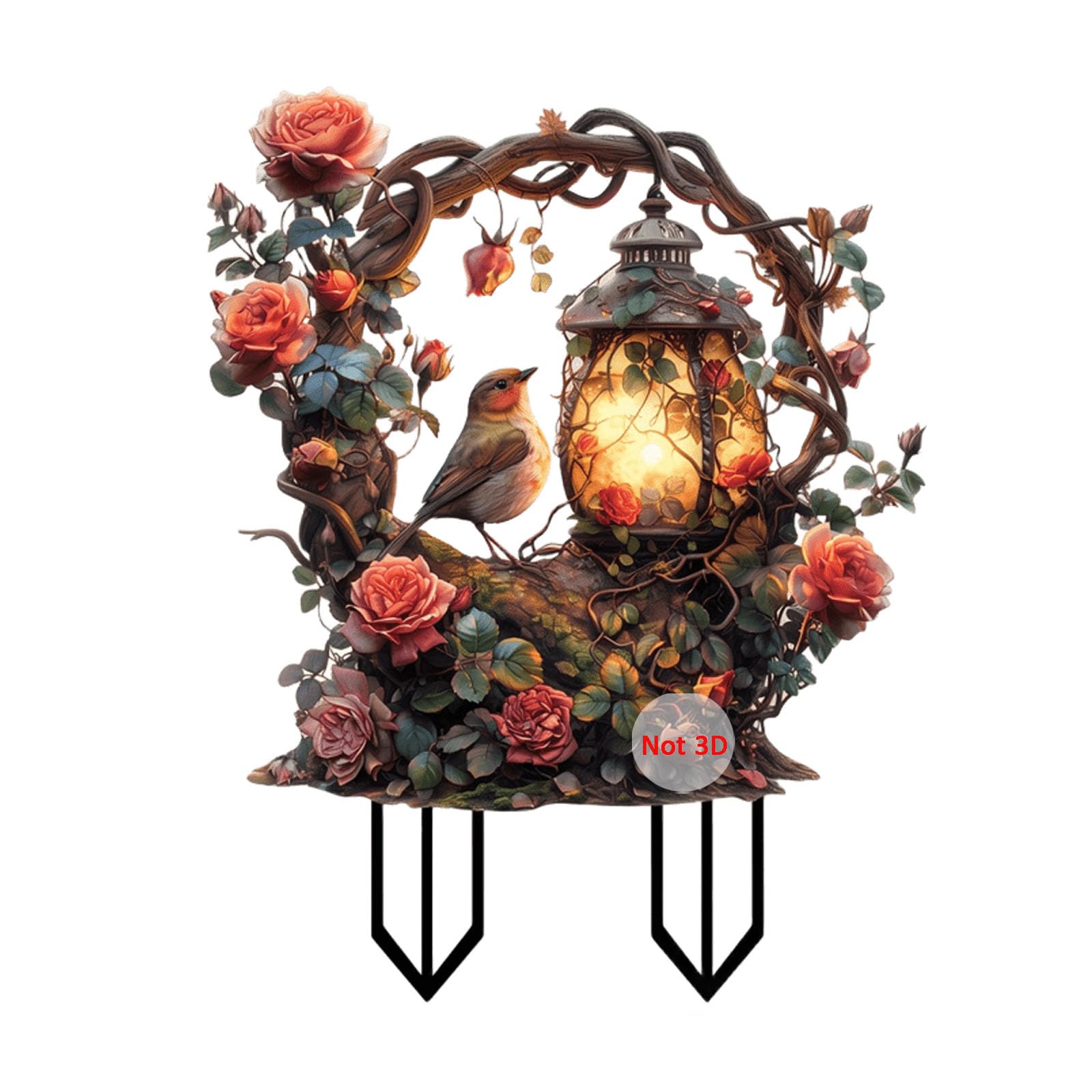 ANNUOZE Hummingbird Garden Stake Decor, 2D Flat Acrylic Birds Sign, Small Animal Ornament Indoor Outdoor Yard Lawn Pot Plant Decorative Accessories (Hummingbird & Lantern)