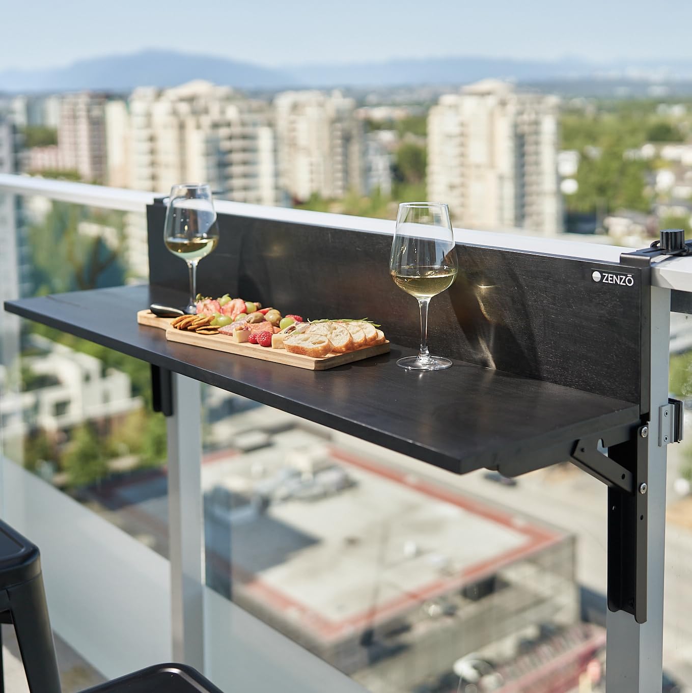 ZENZO Balcony Bar Table for Railings, Outdoor Balcony Folding Table, Attaches to Balcony Railing, Balcony Table, Weather-Resistant, 48 inch Wide