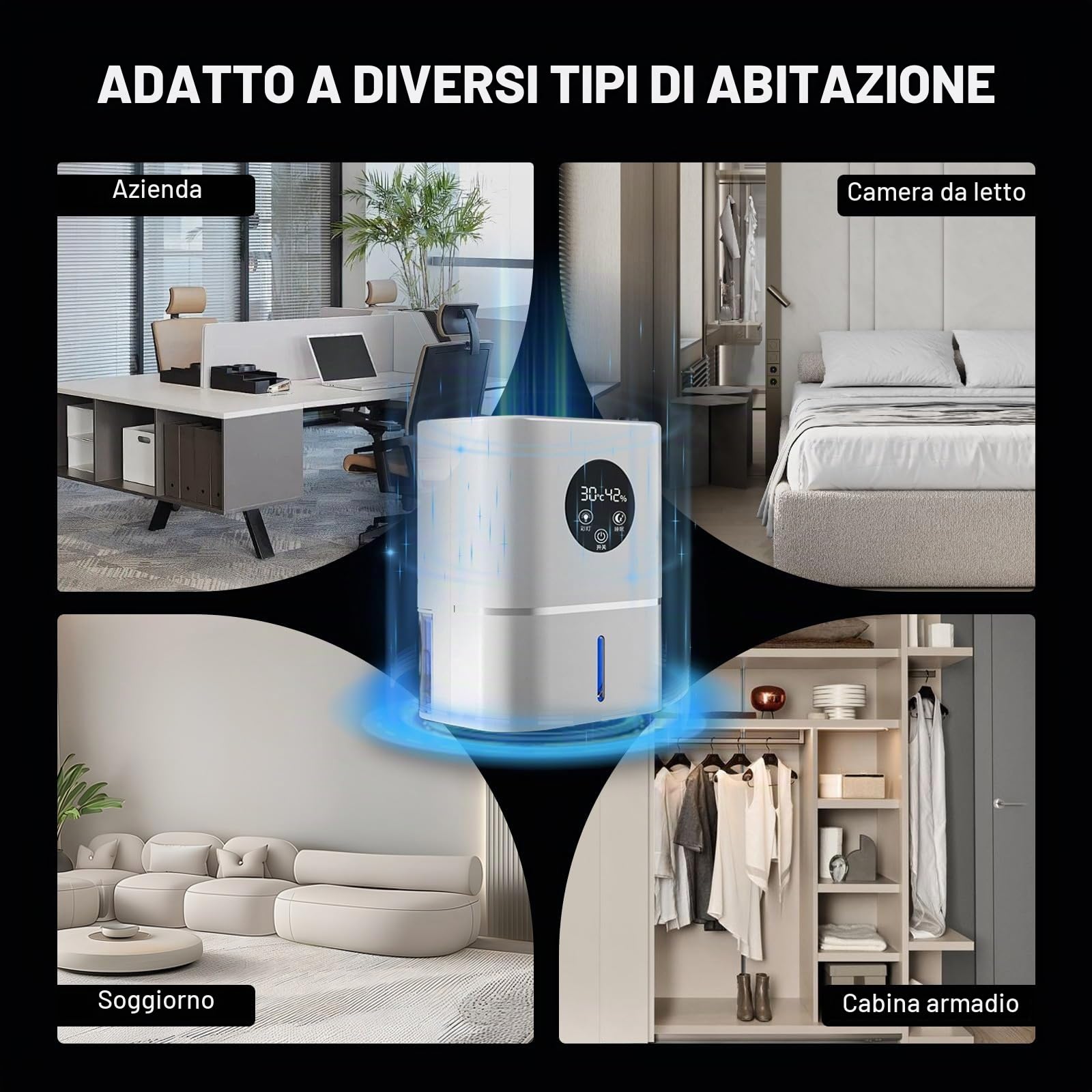 Deumidificatore, Deumidificatore Casa Silenzioso | Display LED Dell'umidimetro, Adatto per Spazi di Circa 5-30 m³Come Camere da Letto, Bagni e Ambienti Domestici
