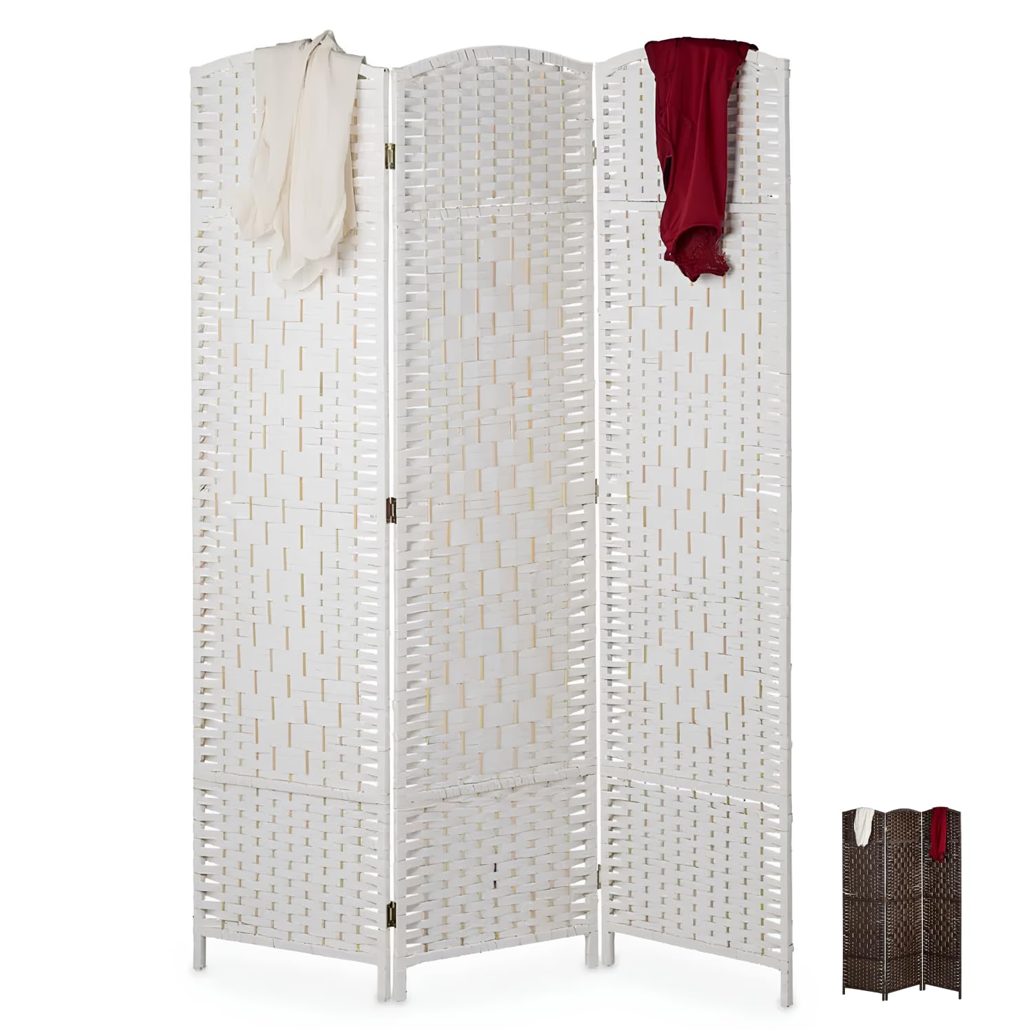 Paluplus Divisorio per Ambienti Pieghevole a 3 Pannelli, Misura 132x180 cm, Separè in Corda Intrecciata, Paravento Decorativo da Interno per Camera da Letto, Soggiorno, Ufficio -968F (Bianco)