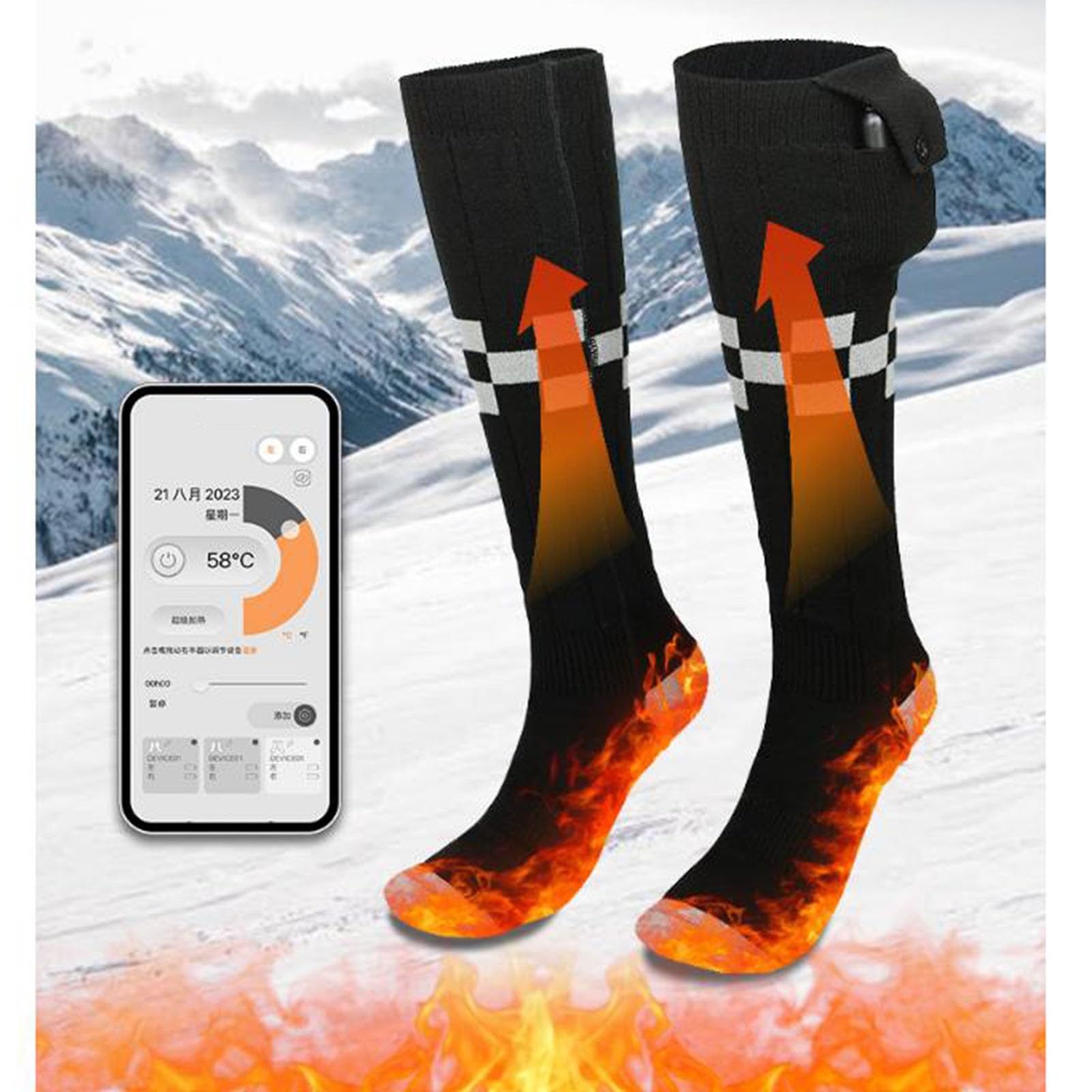 Calze Riscaldabili Elettrici, con Batteria da 5000 mAh, Ricaricabili Calze Riscaldanti con Controllo APP per Escursionismo All'aperto/Sci/Pesca/Ciclismo