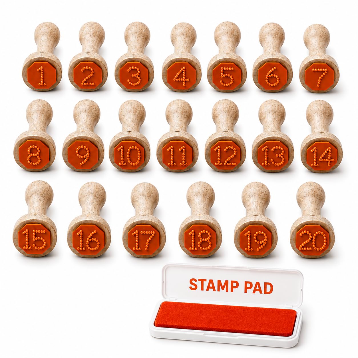 Number Stamps Set 1 to 20 for Kids with Free Ink Pad | 20 Pcs Plastic Handle Math Learning Stamp Kit | Educational Toy for Preschool, Kindergarten & Homeschooling-image-41