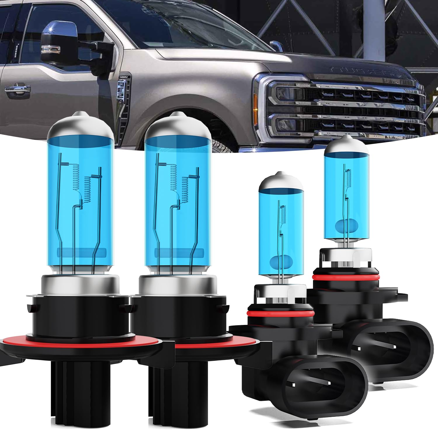 Halogen Headlights Fit for Ford F250 F350 F450 F550 Super Duty 2005-2019 Headlight Bulbs,9008/H13 High/Low Beam + 9145/9140 Fog Light Bright Light Combo,Plug And Play,Pack of 4