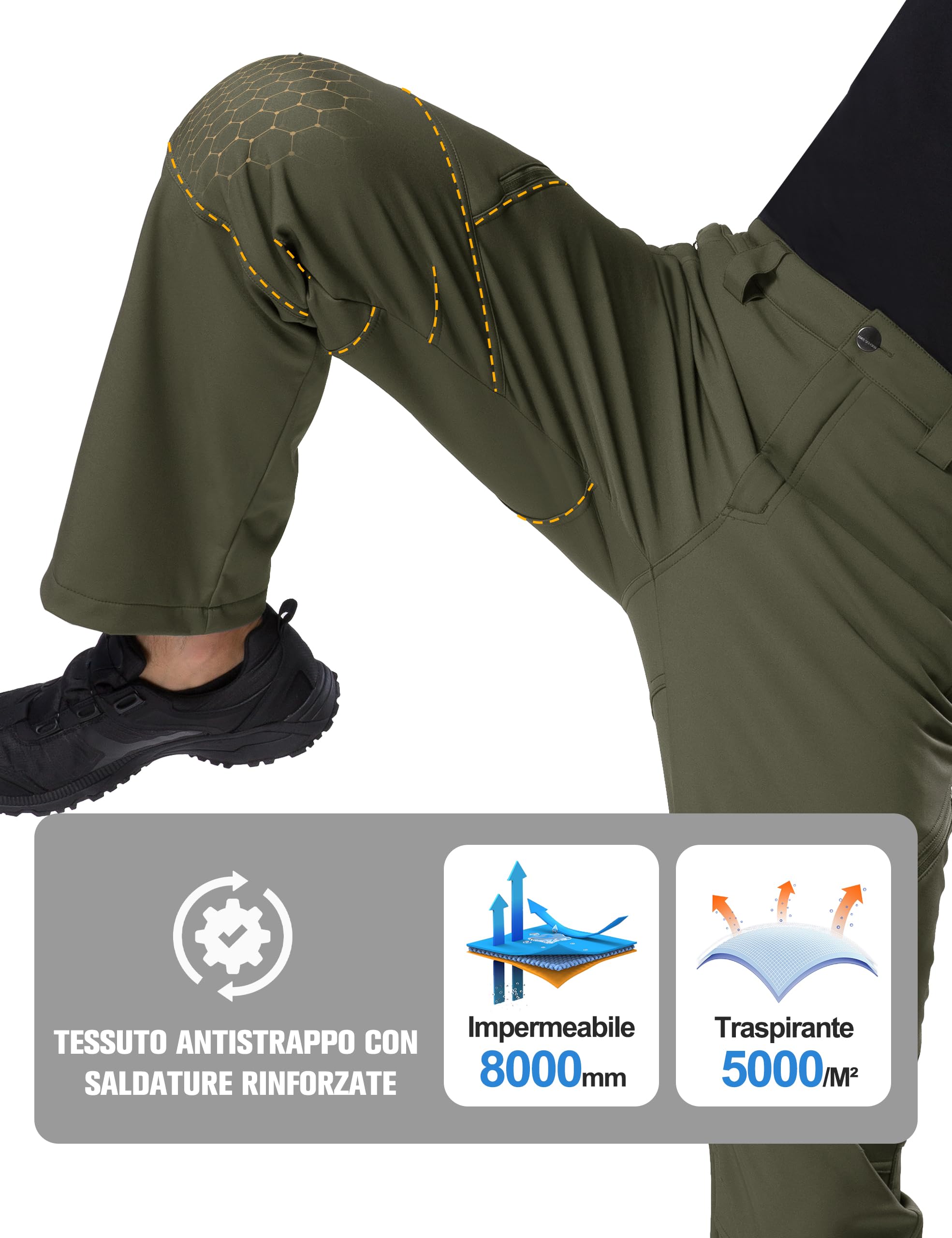 FREE SOLDIER Pantaloni da Lavoro da Uomo per attività All'aperto Pantaloni Softshell Sci Termici Impermeabile Pantaloni Trekking Invernali Pantaloni da Caccia