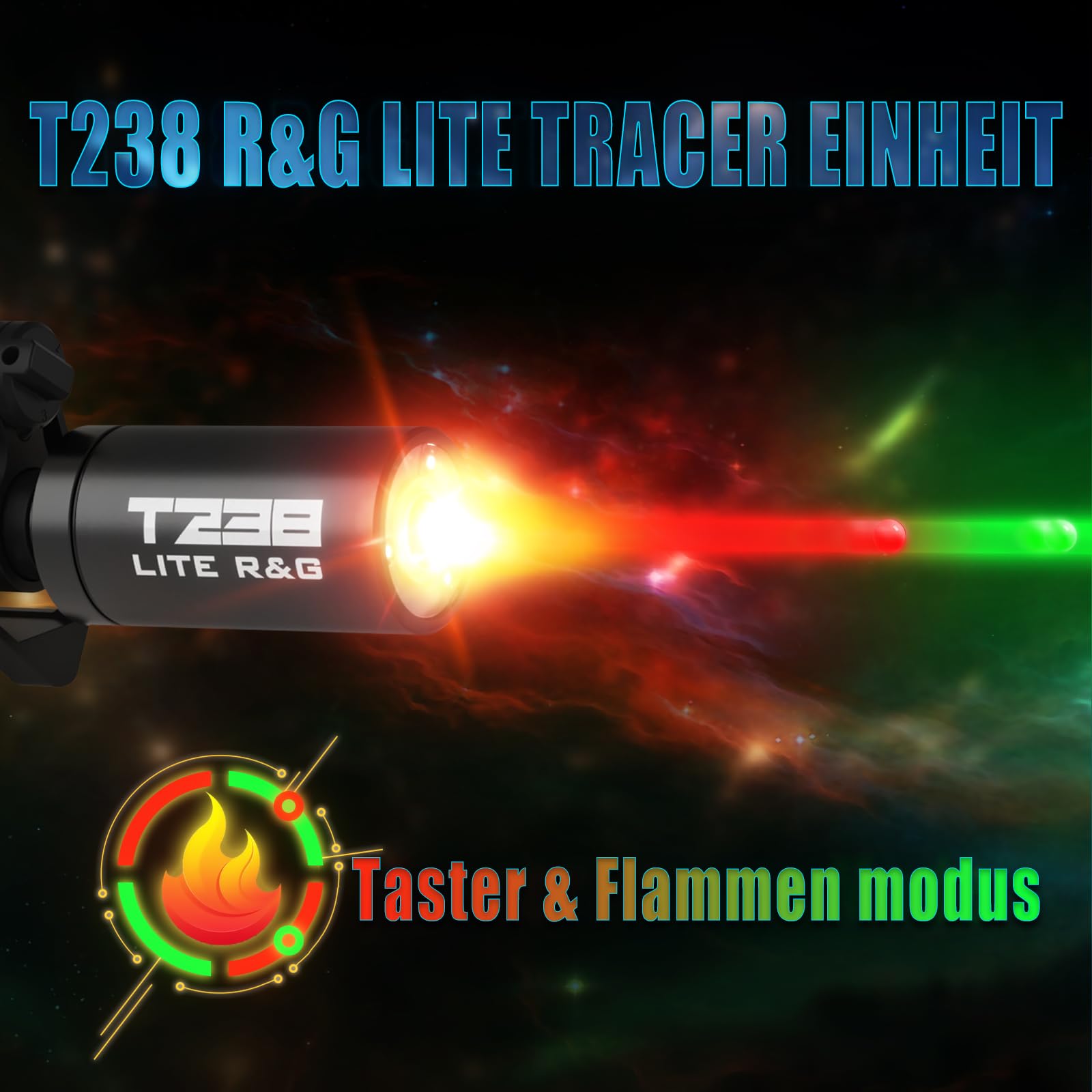Airsoft Tracer Glow in The Dark, Spitfire Tactical Tracer für Airsoft/Gel Blaster mit 14 mm CCW-Gewindeschnittstelle (LITE R&G, Schwarz)