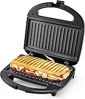 OSTBA 750W Sandwich Maker & Panini Press - 2 Slice Grilled Cheese Maker with Non-Stick Ridges, Cool Touch Handle, Easy Clean & Store