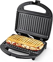 YASHE Sandwich Maker, 750 W Sandwich Toaster Non-Stick Plates, Contact Grill Automatic Temperature Controller, Indicator Lights, BPA-Free, Stainless Steel/Black