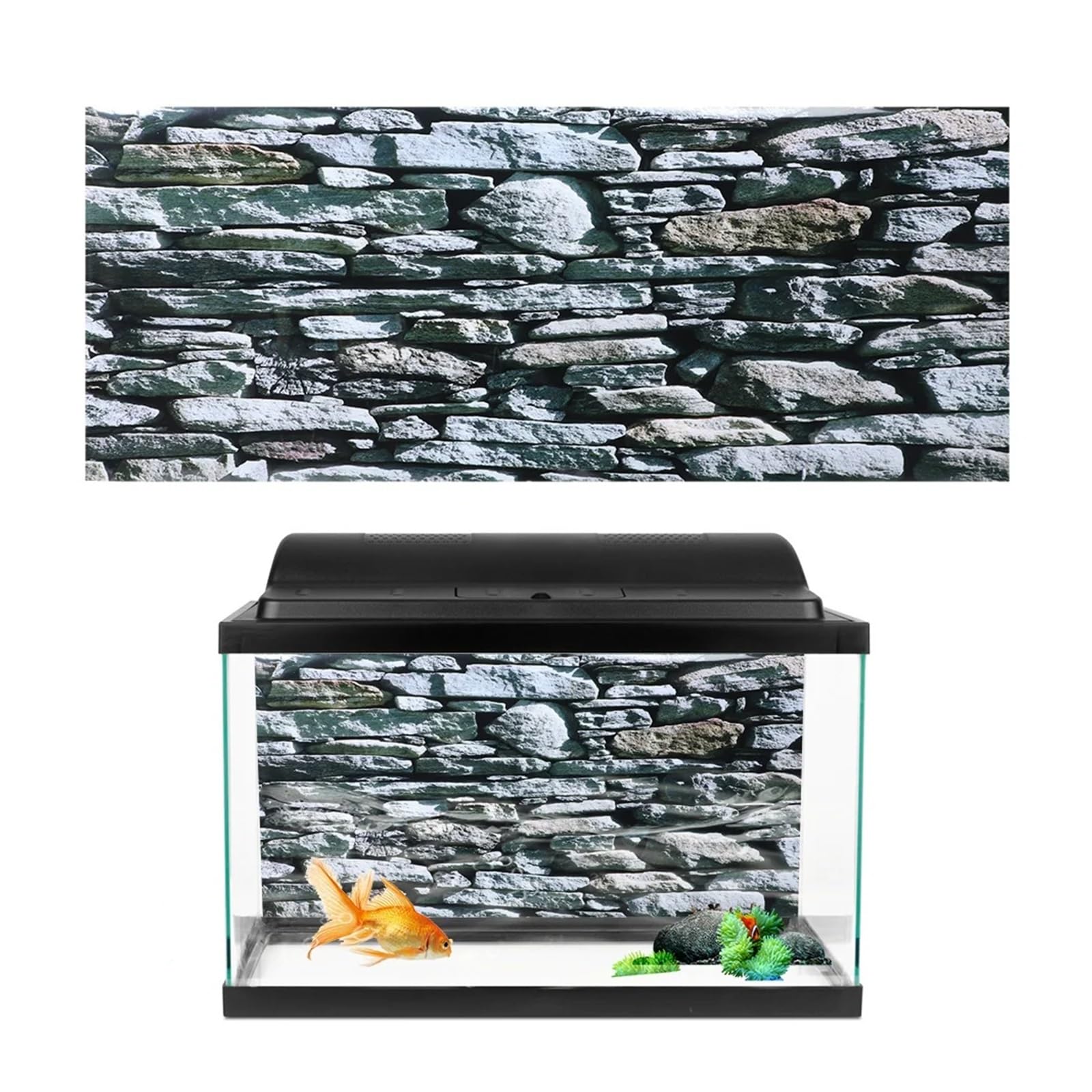 Fond D'aquarium Affiche de Fond décorative, peintures murales en Pierre, Autocollant en PVC, Image de Paysage for Aquarium(122x50cm)