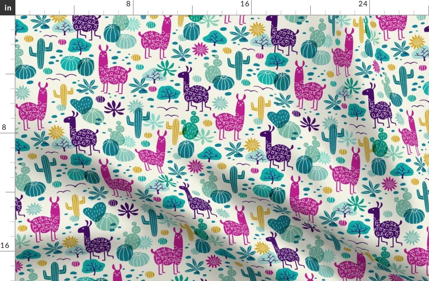 Spoonflower Fabric - Llamas Desert Llama Cacti Cactus Children Turquoise Southwestern Printed on Organic Cotton Sateen Fabric by The Yard - Sewing Quilting Apparel Home Decor