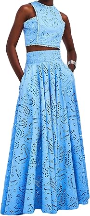 Womens 2 PCS Lace Holes Tank Tops Bodycon Skirts Sexy Nightclub Party Dress Outfits Set