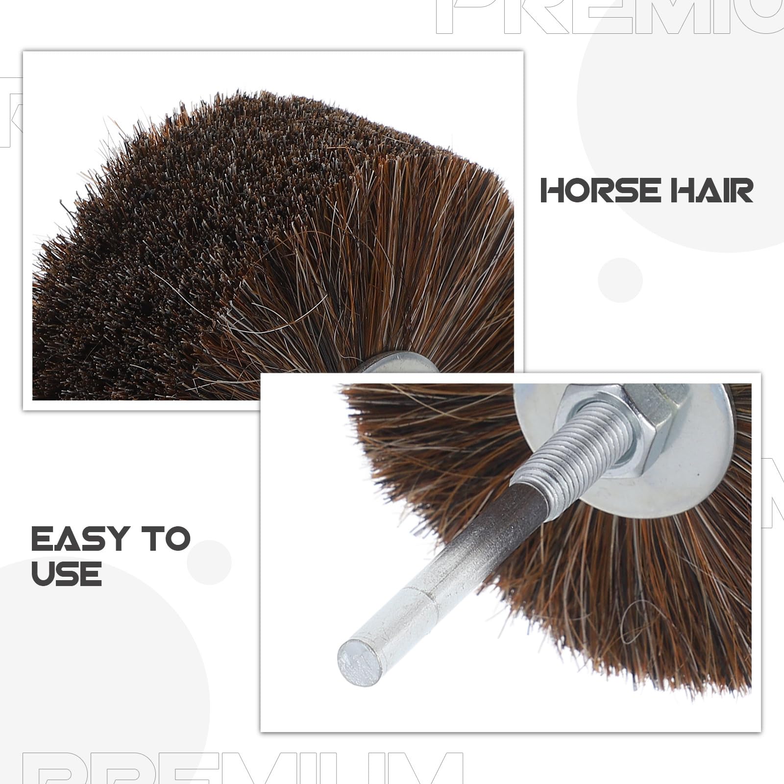 Cepillo de Rueda de Pelo de Caballo para Pulido y Eliminación de Óxido en Tallados de Madera Accesorio para Taladro y Acabado en Marrón