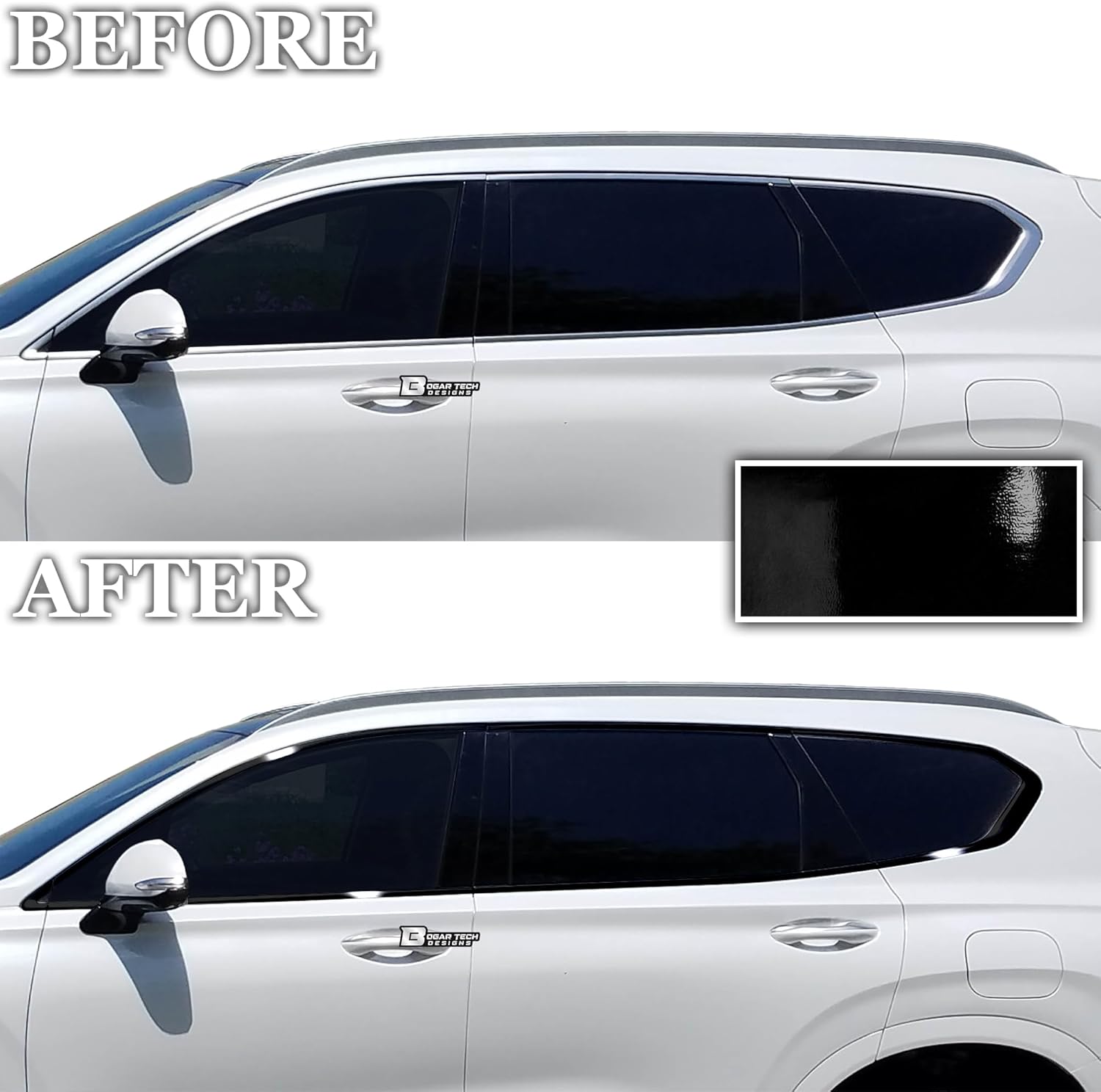 BOGAR TECH DESIGNS Fits Hyundai Santa Fe 2019-2023 Side Window Chrome Delete Overlay, Gloss Black