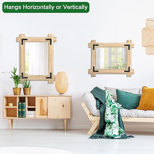 Miniatura 5 de Espejo de pared con marco de madera, espejo rústico rectangular para colgar, espejos decorativos de granja para pared, dormitorio, baño, sala de