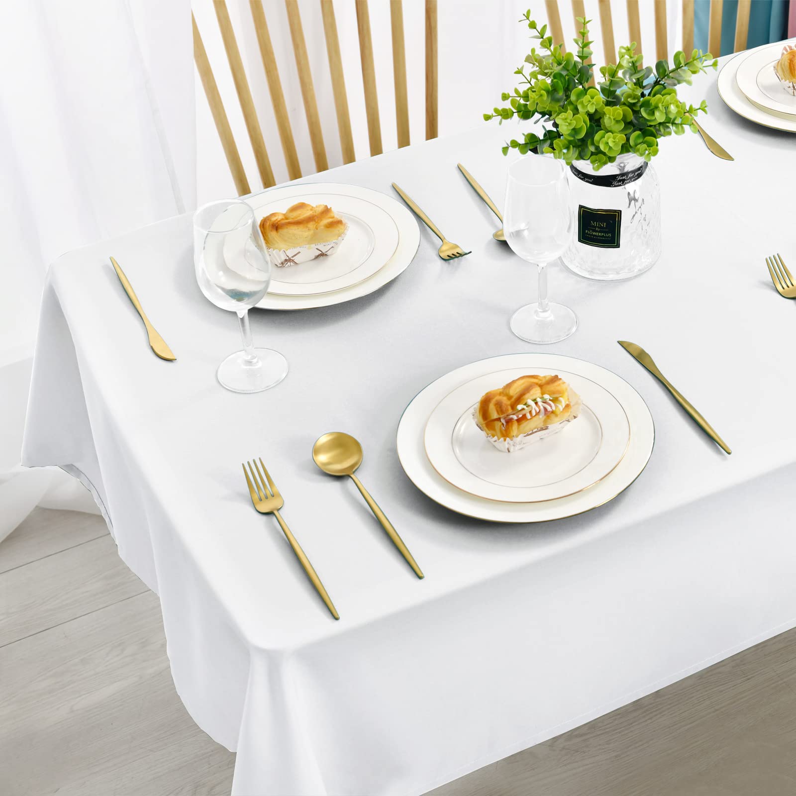 DWCN 2 manteles Blancos Antimanchas, Lavable, Impermeable, para Comedor, jardín, Fiesta, Bodas o hogar, 140 x 240 cm