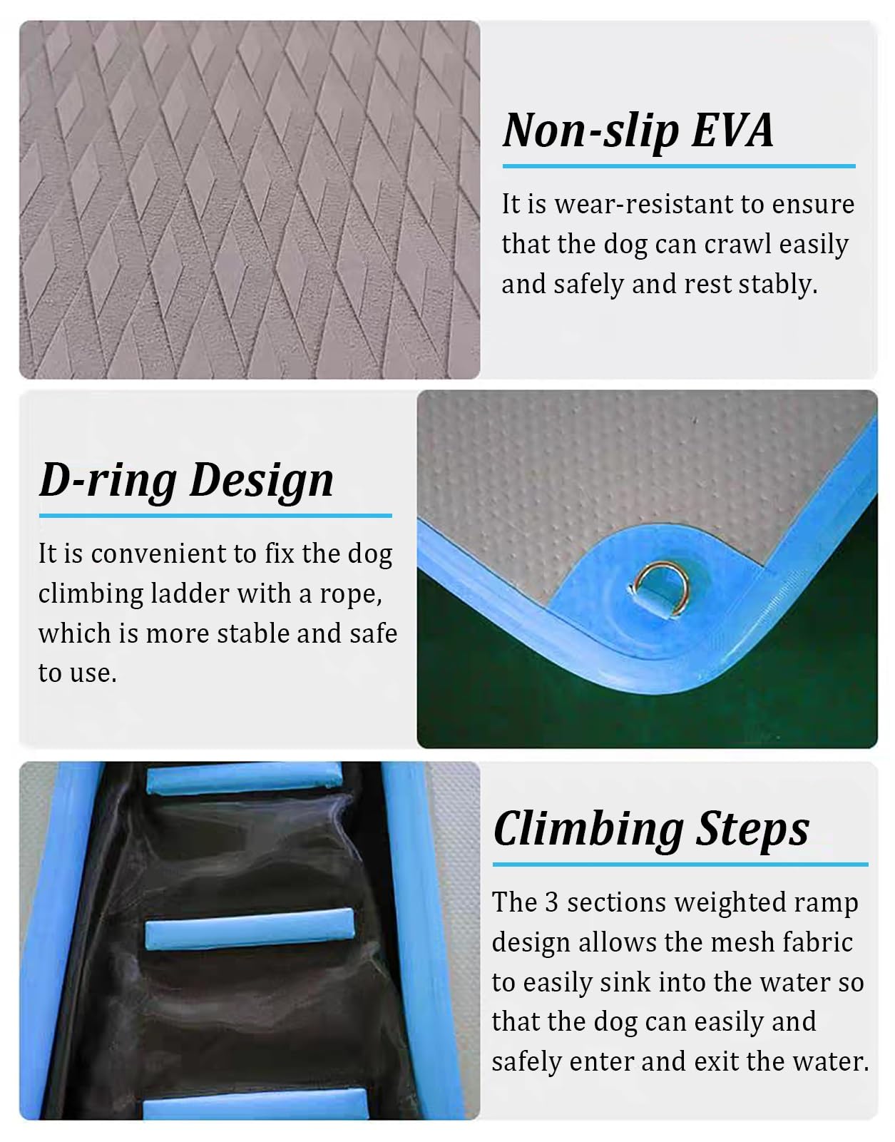 Rampa Piscina para Perros Rampa Flotante para Perros con Accesorios Inflables y de Mantenimiento, Escalera de Piscina para Perros Pequeños y Grandes, Plataforma para Embarcación y Muelle para Perros(L