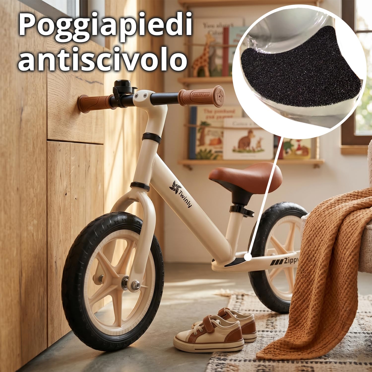 Twinly Bicicletta da Bilanciamento per Bambini 3-6 Anni Zippy Bicicletta senza Pedali con Sedile Regolabile 80-125 cm, fino a 30 kg, Equilibrio e Coordinamento