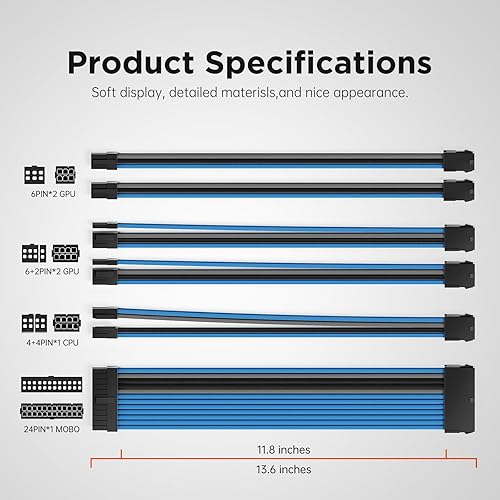 Miniatura 7 de ASIAHORSE Cables de alimentación de extensión de cable PSU 16AWG, cable de extensión de manga modificada para requisitos particulares de la fuente
