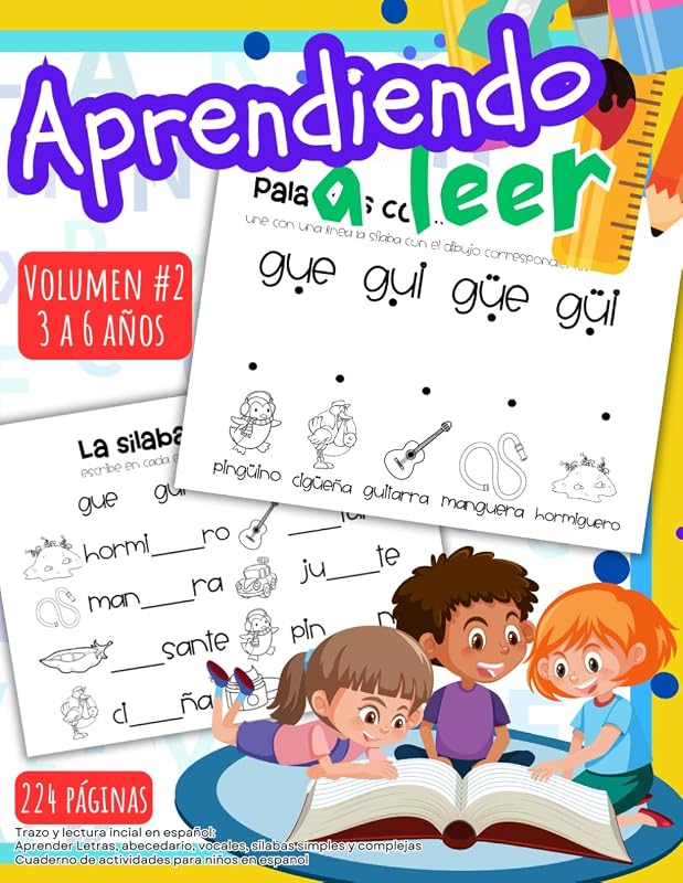Aprendiendo a leer Volumen 2, Lectura inicial, Cuaderno de actividades para niños de 3 a 6 años: Trazo en español, Letras, abecedario, vocales, ... a leer en español) (Spanish Edition)