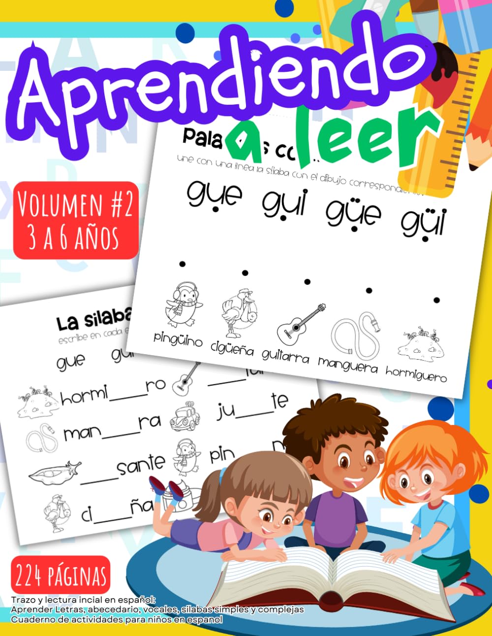 Aprendiendo a leer Volumen 2, Lectura inicial, Cuaderno de actividades para niños de 3 a 6 años: Trazo en español, Letras, abecedario, vocales, ... ninos 3 a 6. (Aprendiendo a leer en español)