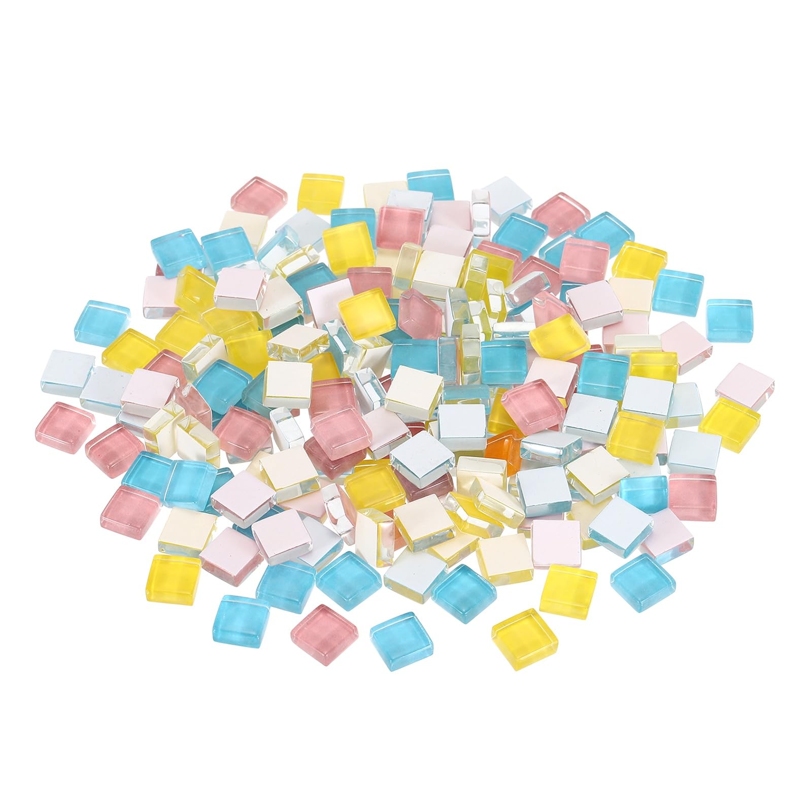 sourcing map Mosaic Tiles, 1 x 1cm Micro Glass Tiny Mini Mosaic Tile DIY Hobbies Handmade Crystal Free Stone Craft Material Creativity (Yellow Blue Pink Series Pack of 200) — image 1