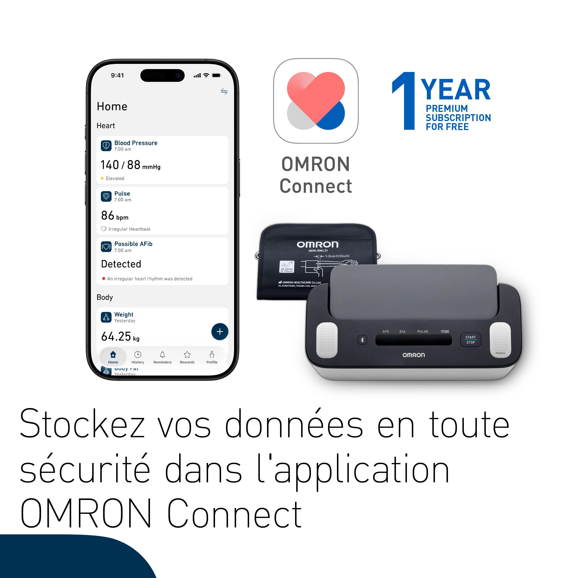 OMRON Complete Tensiomètre Bras et Appareil a Électrocardiogramme (ECG) | Validé cliniquement | Pour la détection de l'hypertension et le dépistage de la Fibrillation Auriculaire (FA) à domicile