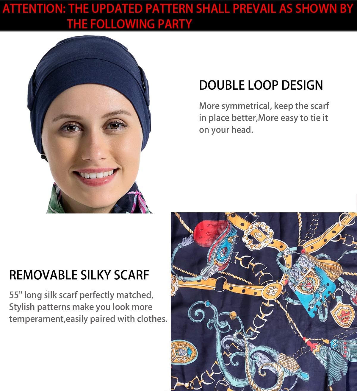 JarseHera Bamboo Cotton Liner Chemo Headwear for Women with Silky Scarfs for Cancer Hair Loss Sleep Caps Beanie - Image 3