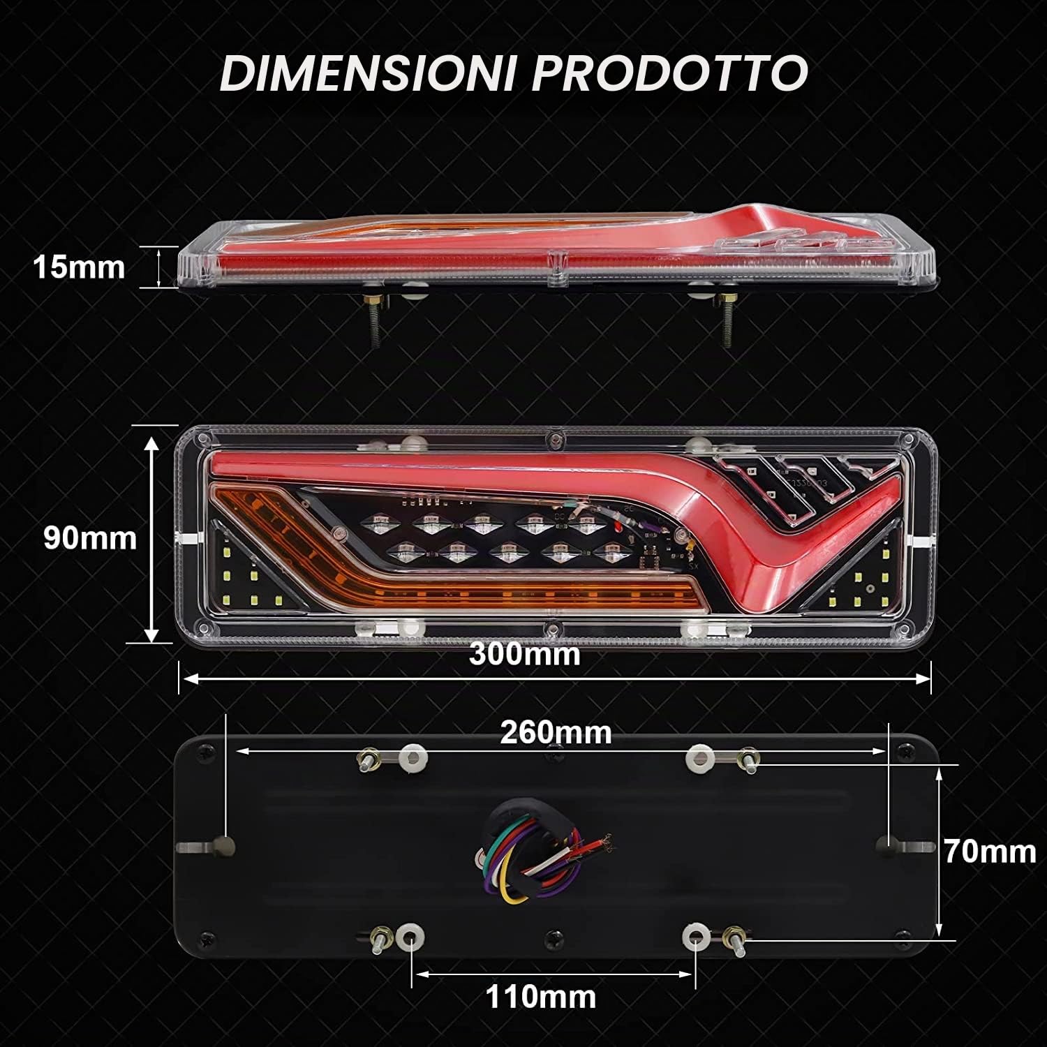 Biqing 2 luci posteriori a LED 12 V, 57 LED, multifunzionali, luci di traino a LED, luci di arresto lampeggianti dinamiche lampada per camion rimorchio roulotte trattore (24, Volt)