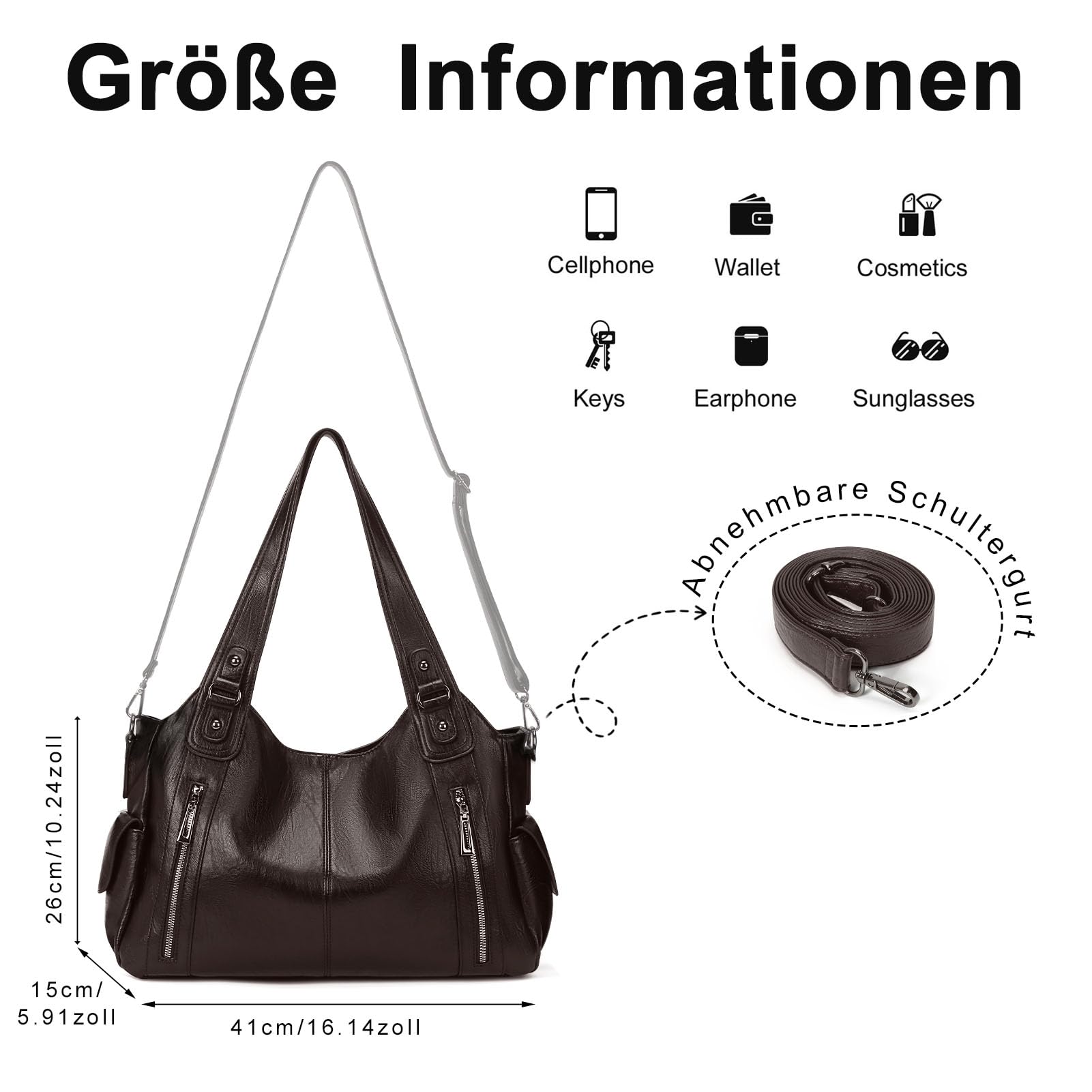 GSenhui Bolso de mano vintage para mujer, bolso de ciudad, holgado, grande, de piel sintética, estilo punk, bolso de hombro para mujer, para viajes, negro, B3-café, 40x25x15 cm