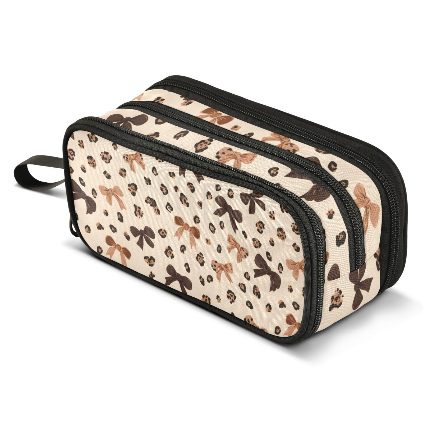 Mnsruu Leopard Print Cheetah Bow Pencil Case Large Capacity Pen Bag Girls Boys Pencil Pouch Stationery Organizer Holder Zipper Pen Case for School Office