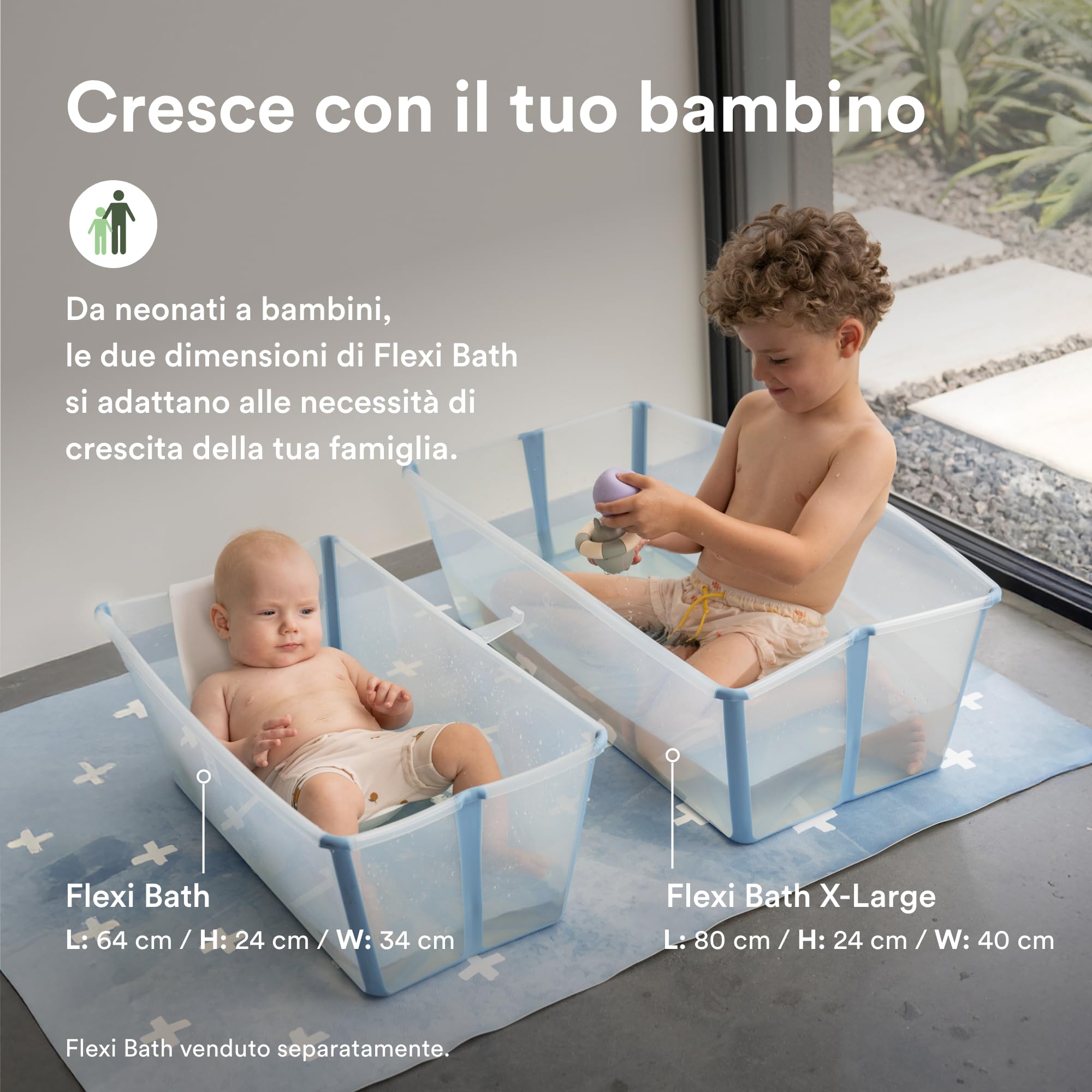 Stokke Flexi Bath XL (Ocean Blue) con Supporto per neonati - Durevole e Facile da conservare - Ideale per neonati fino ai 48 mesi