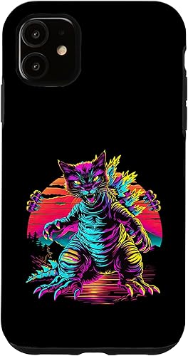 Miniatura 5 de iPhone 13 Pro Streetwear Synthwave 80s 90s Catzilla graphic Cat Japanese Case