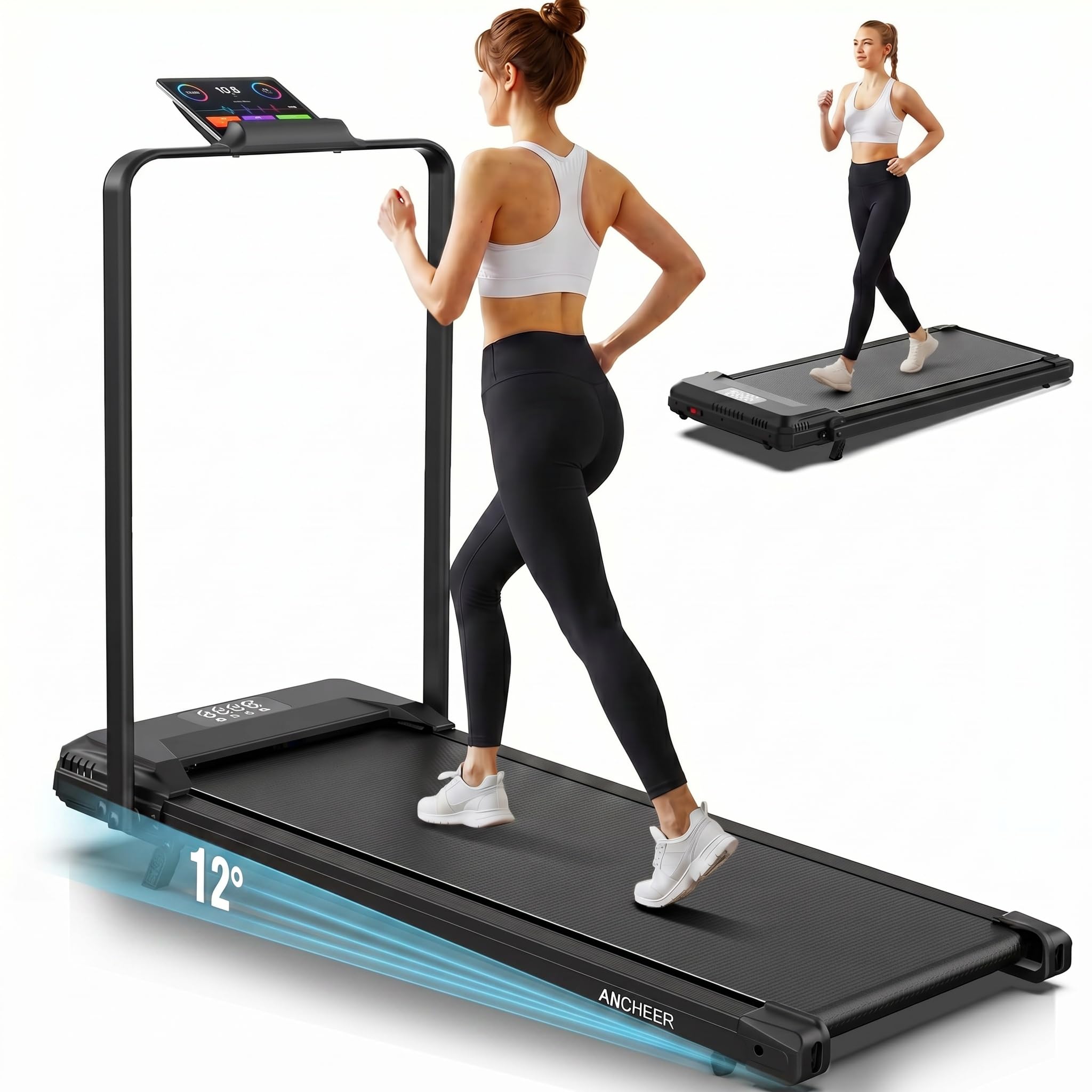 ANCHEER Walking Pads, 2 in 1 Under Desk Treadmill 2.5HP Compact Running Machine with Remote Control, 300lbs Weight Capacity for Home/Gym/Office,Ultra-Quiet, Installation-Free