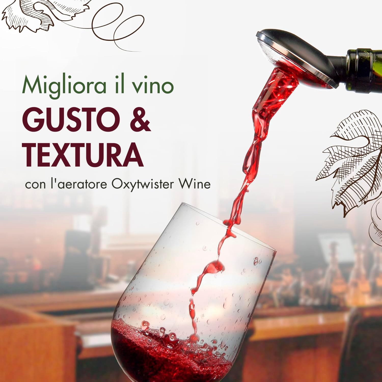 Decanter per Vino, Aeratore 2-in-1, Migliora l'Aroma e Il Gusto, Sistema Antigoccia, Accessorio Essenziale Oggetti per Amanti del Vino