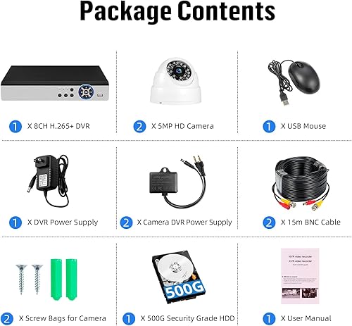 Miniatura 9 de Fuers Sistema de cámara de seguridad de 5 MP para interiores con detección humana AI, grabadora DVR de seguridad H.265+ de 8 canales y 2 cámaras de