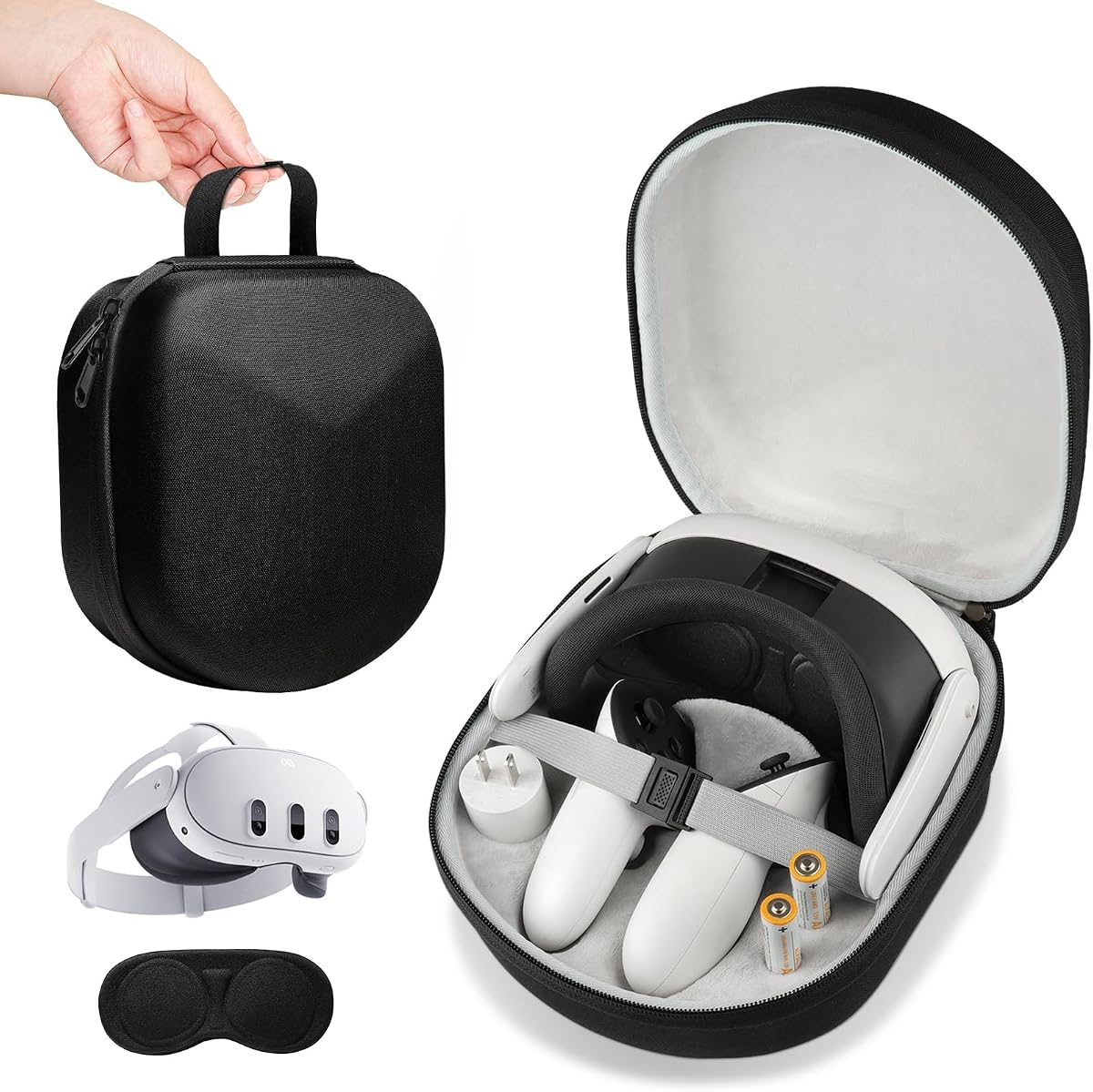 sarlar Estuche rígido de transporte para auriculares Meta Quest 3 VR, controlador táctil y correa de tela original para la cabeza, forro suave, ranuras precisas con cubierta protectora de lente, ideal para viajes y almacenamiento en el hogar