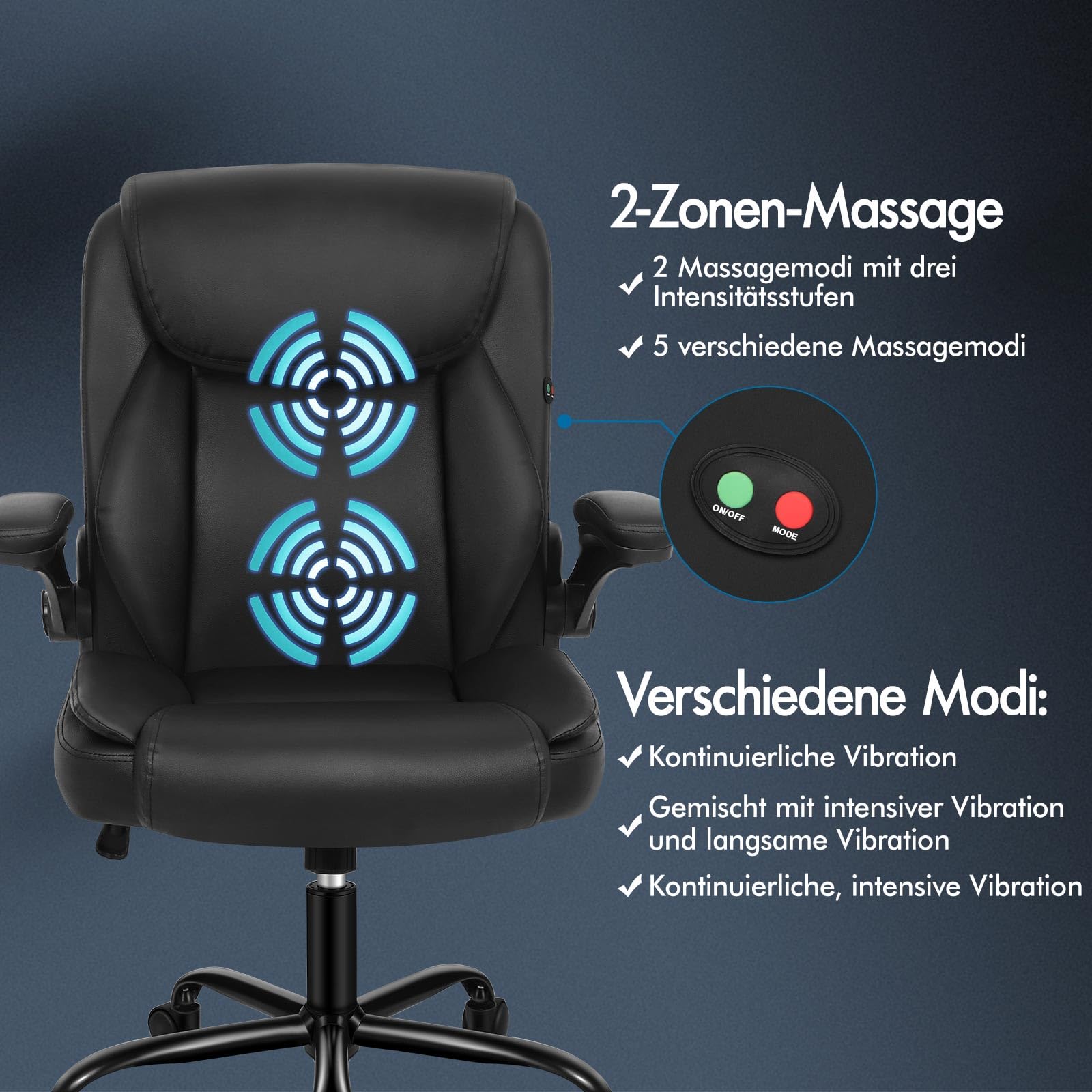 ALFORDSON Ergonomischer Bürostuhl Chefsessel Massage, höhenverstellbarer Schreibtischstuhl Armlehnen, Computerstuhl Wippfunktion 90°-135°, Drehstuhl mit Rollen,Besprechungsstuhl Pu Leder, Schwarz